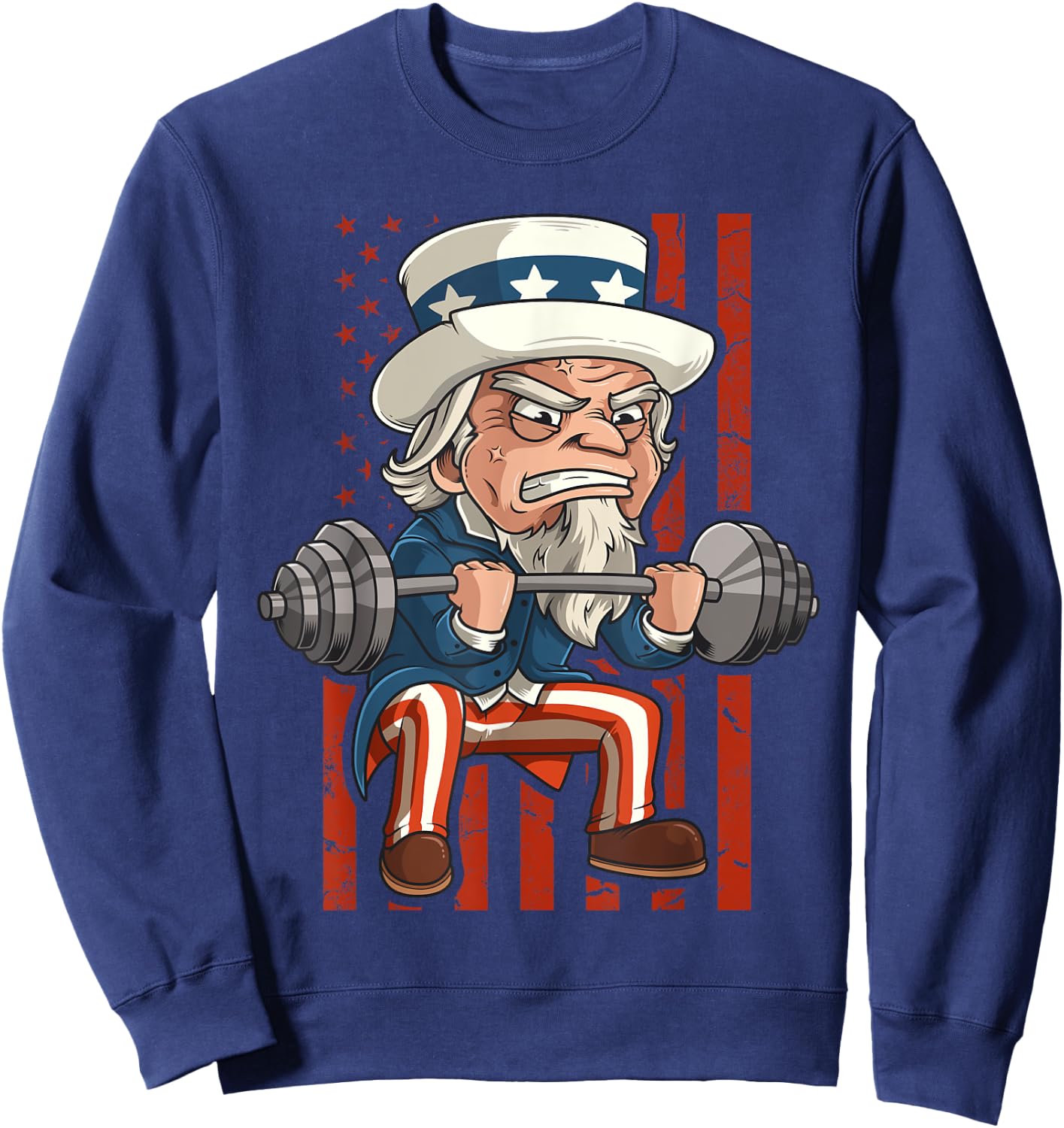 Weightlifting Uncle Sam Patriotic 4th of July Gym Workout Sweatshirt - Sweatshirt | Navy
