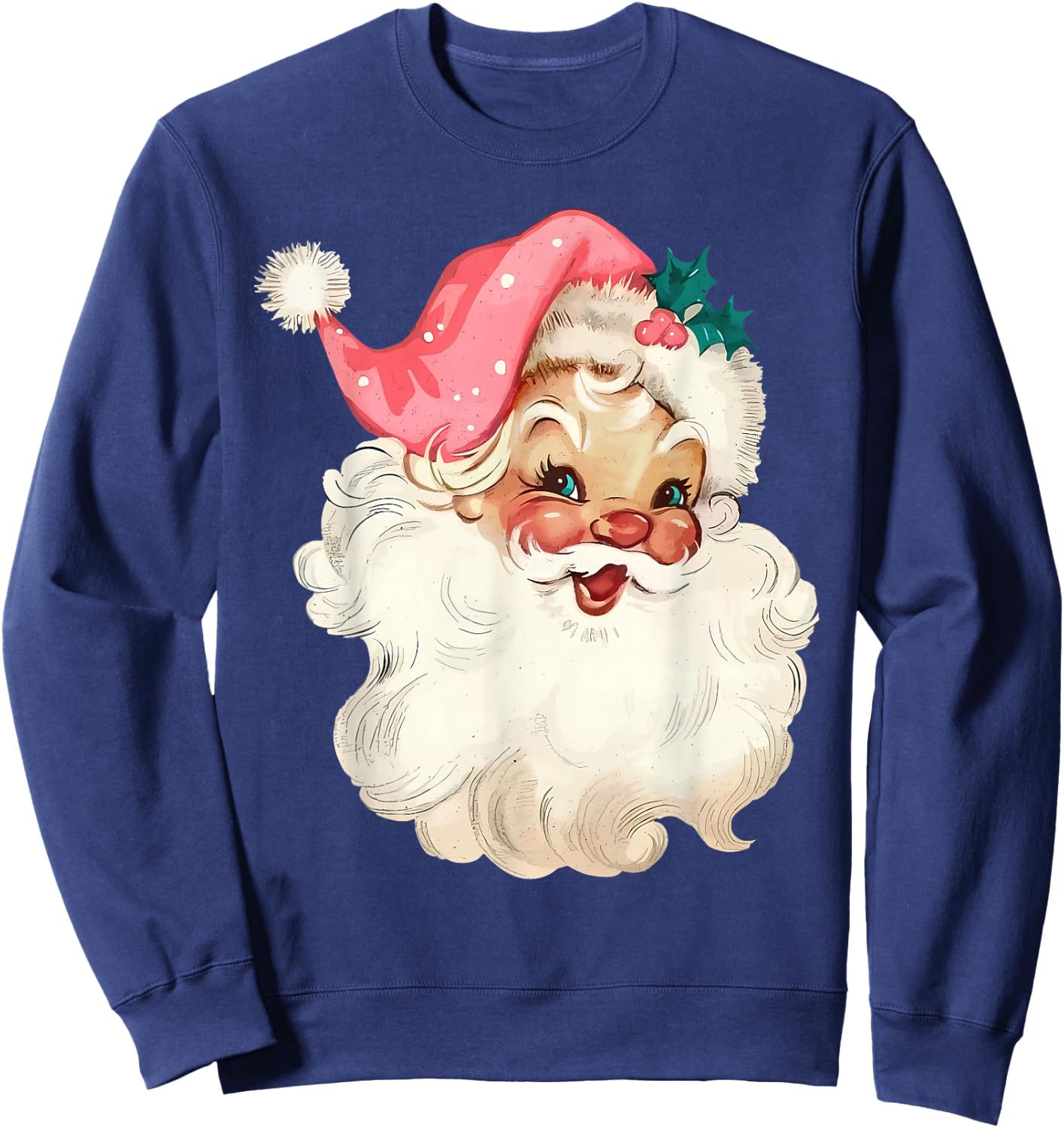 Santa Claus Pink Christmas Face Old Xmas Vintage Pink Santa Sweatshirt - Sweatshirt | Navy