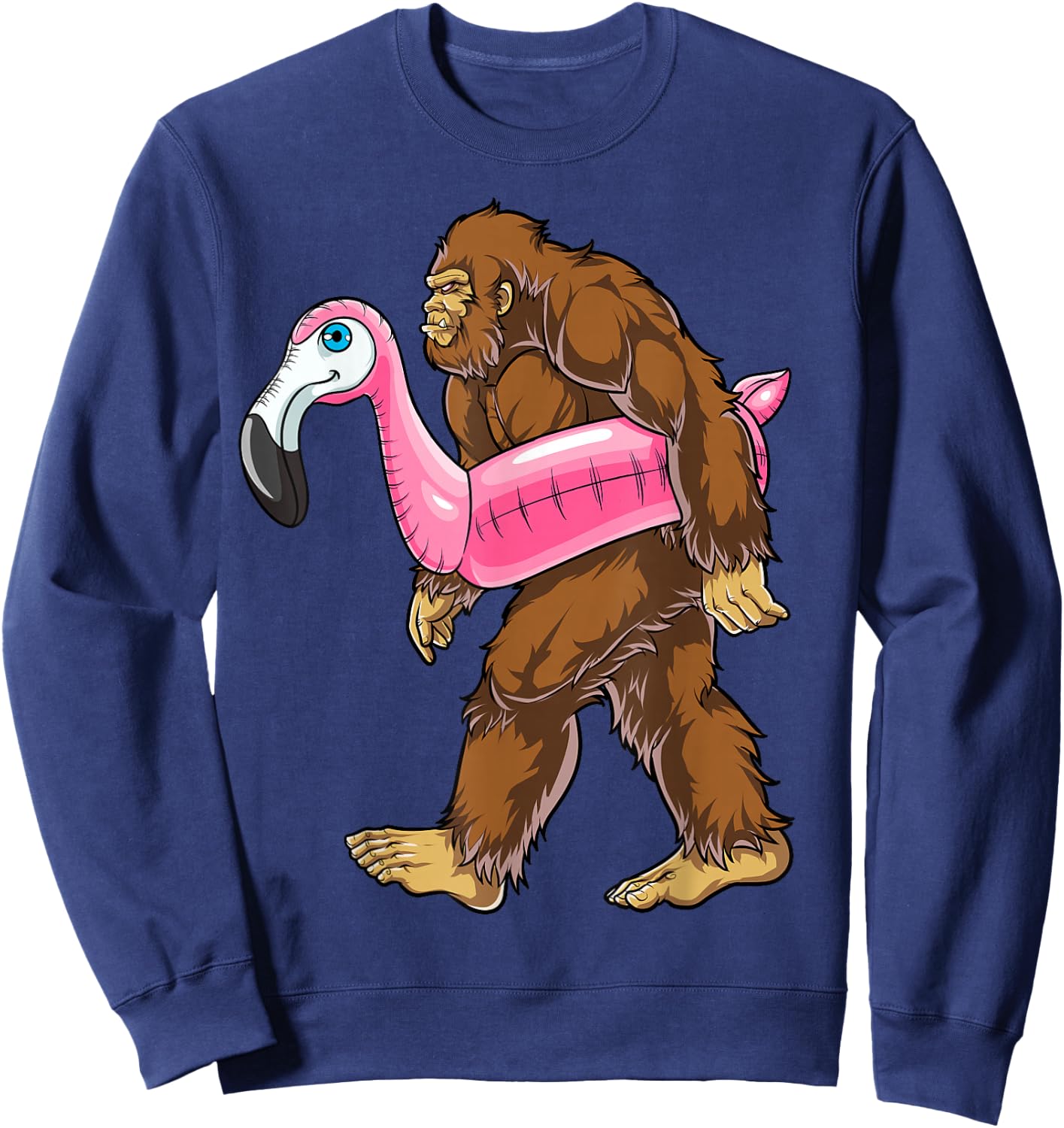 Pool Party Bigfoot Flamingo Men Women Sasquatch Pink Float Small Sweatshirt - Sweatshirt | Navy