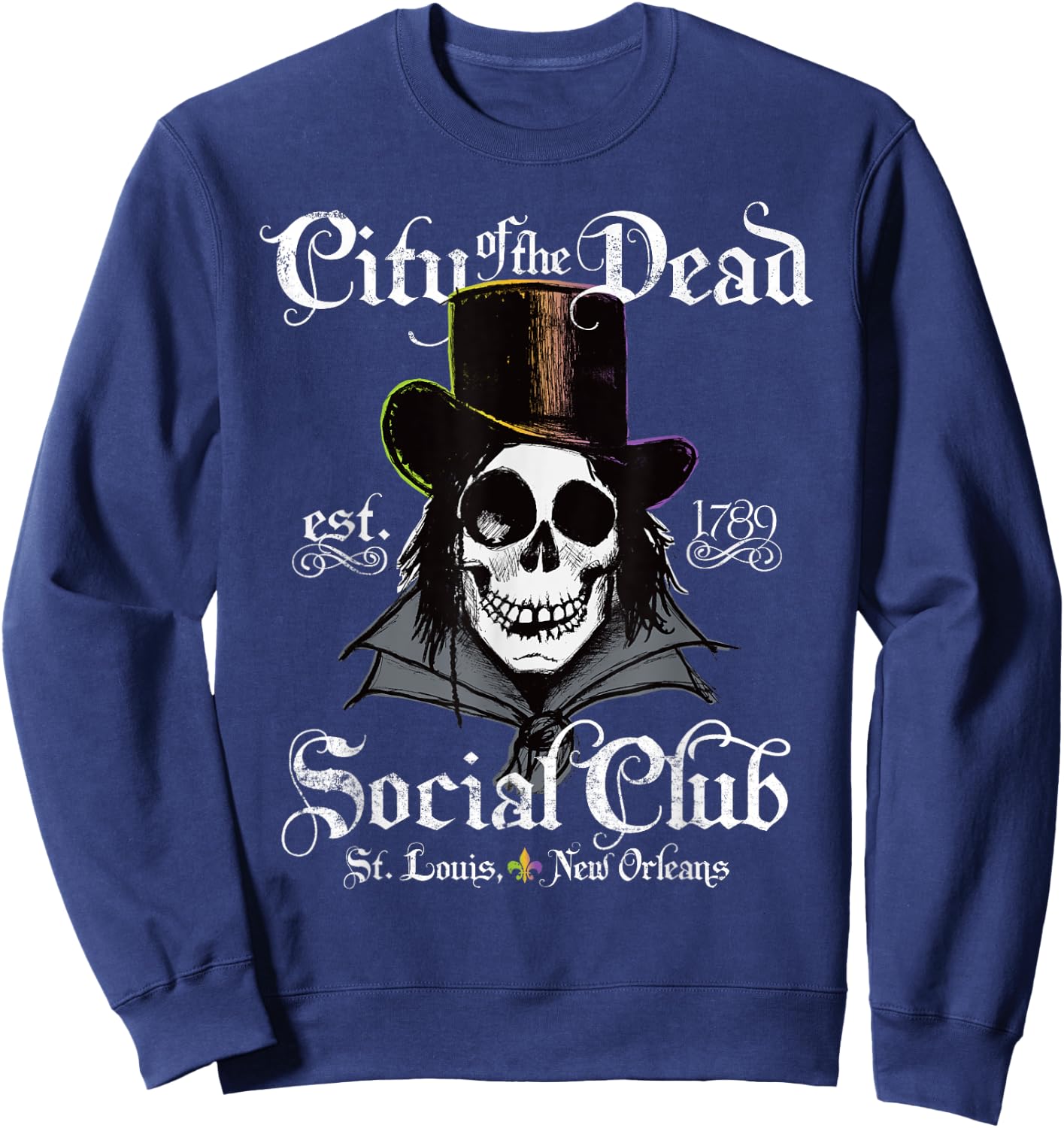 New Orleans Voodoo Doctor Goth Skull Halloween Sweatshirt - Sweatshirt | Navy