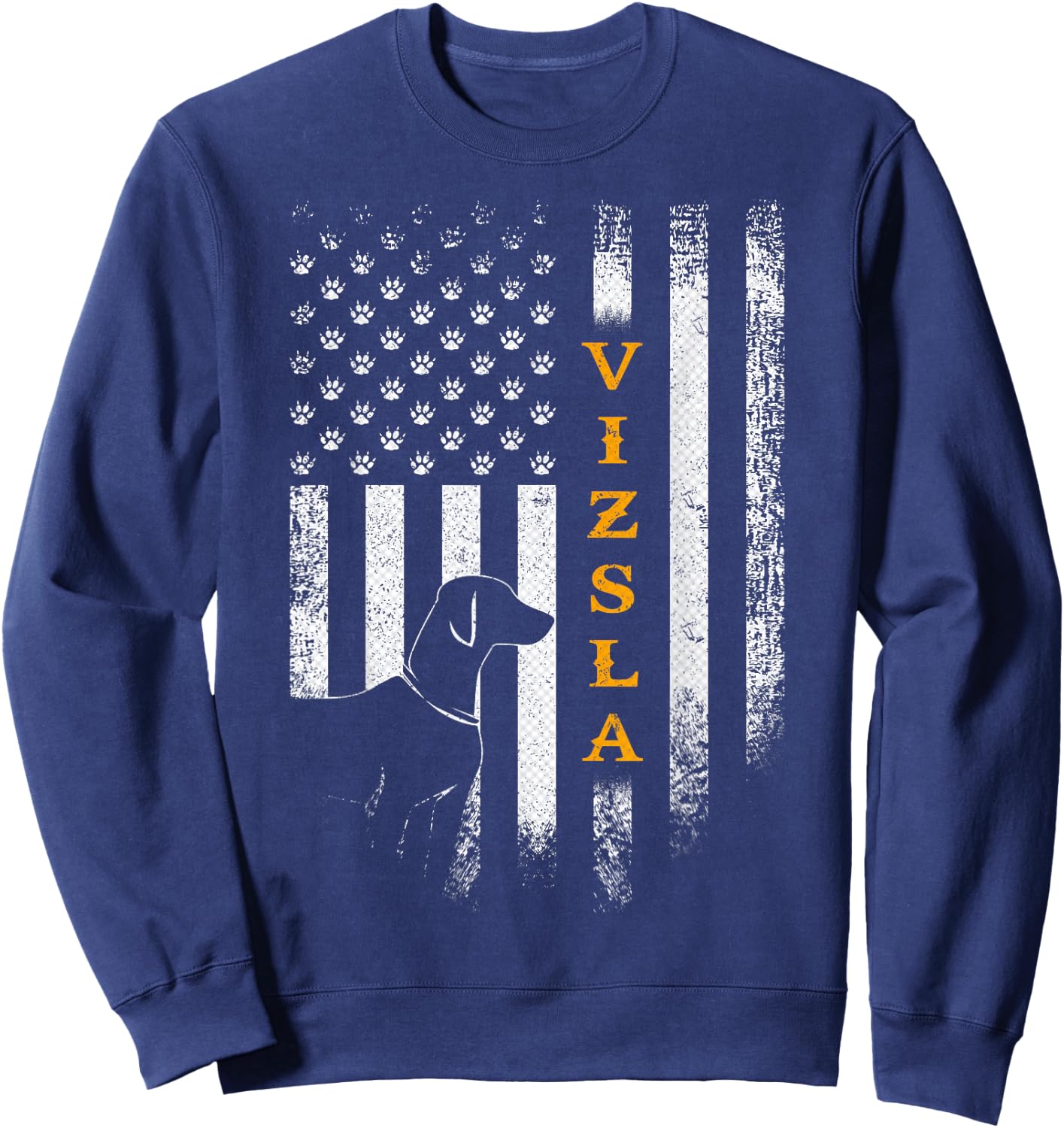 Vintage USA Vizsla Dog Silhouette American Flag Funny Gift Sweatshirt - Sweatshirt | Navy