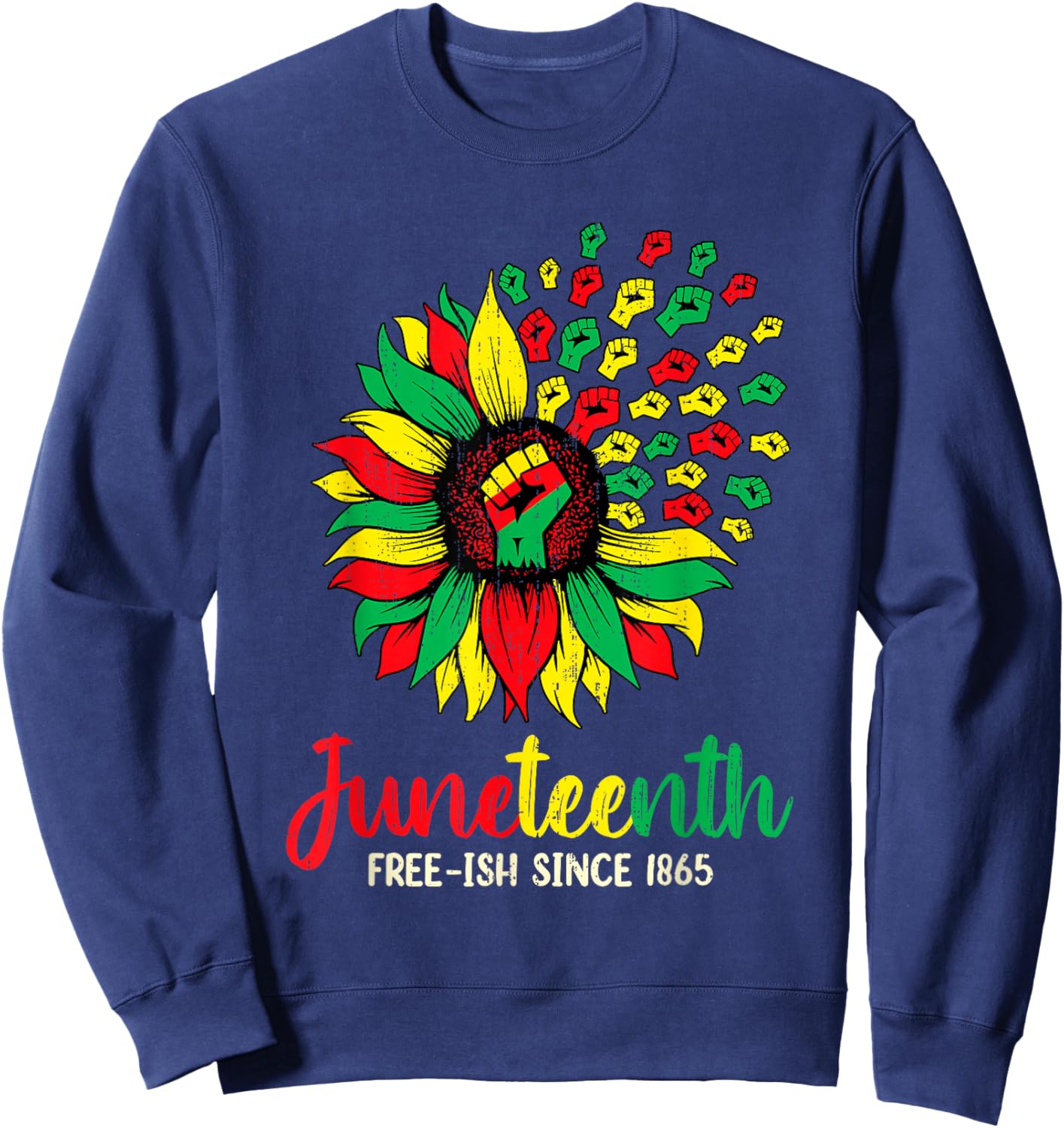 Sunflower Juneteenth Freedom - June 19th 1865 Afro Heritage Sweatshirt - Sweatshirt | Navy