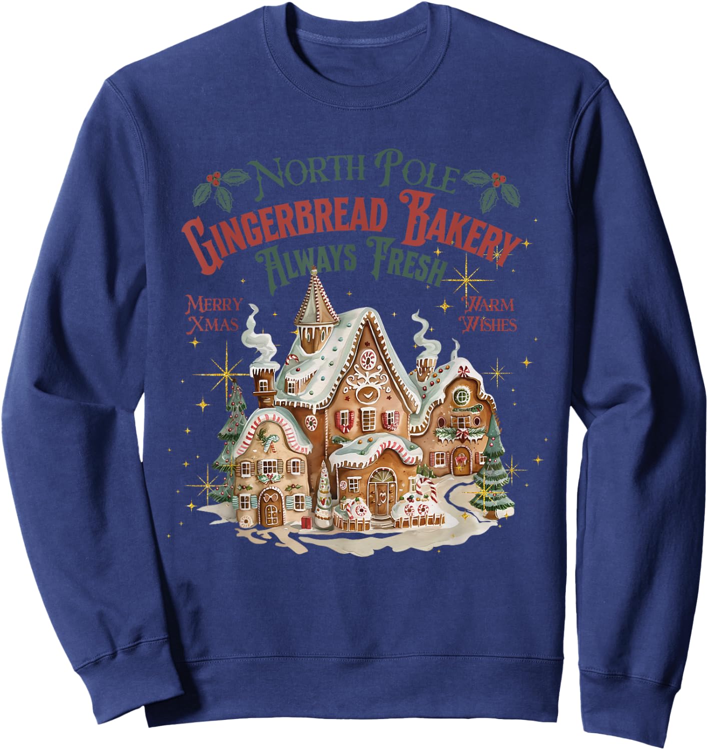 Retro Vintage North Pole Gingerbread Bakery Merry Christmas Sweatshirt - Sweatshirt | Navy