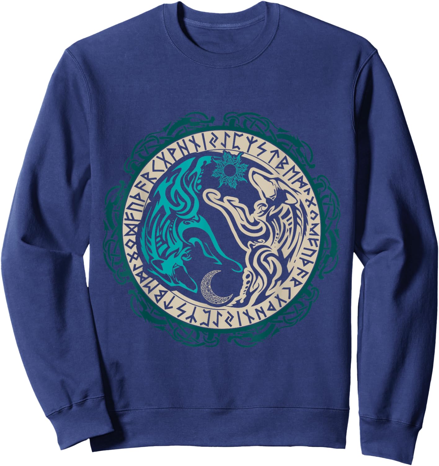 Skoll and Hati Chasing the Moon Viking Sweatshirt - Sweatshirt | Navy