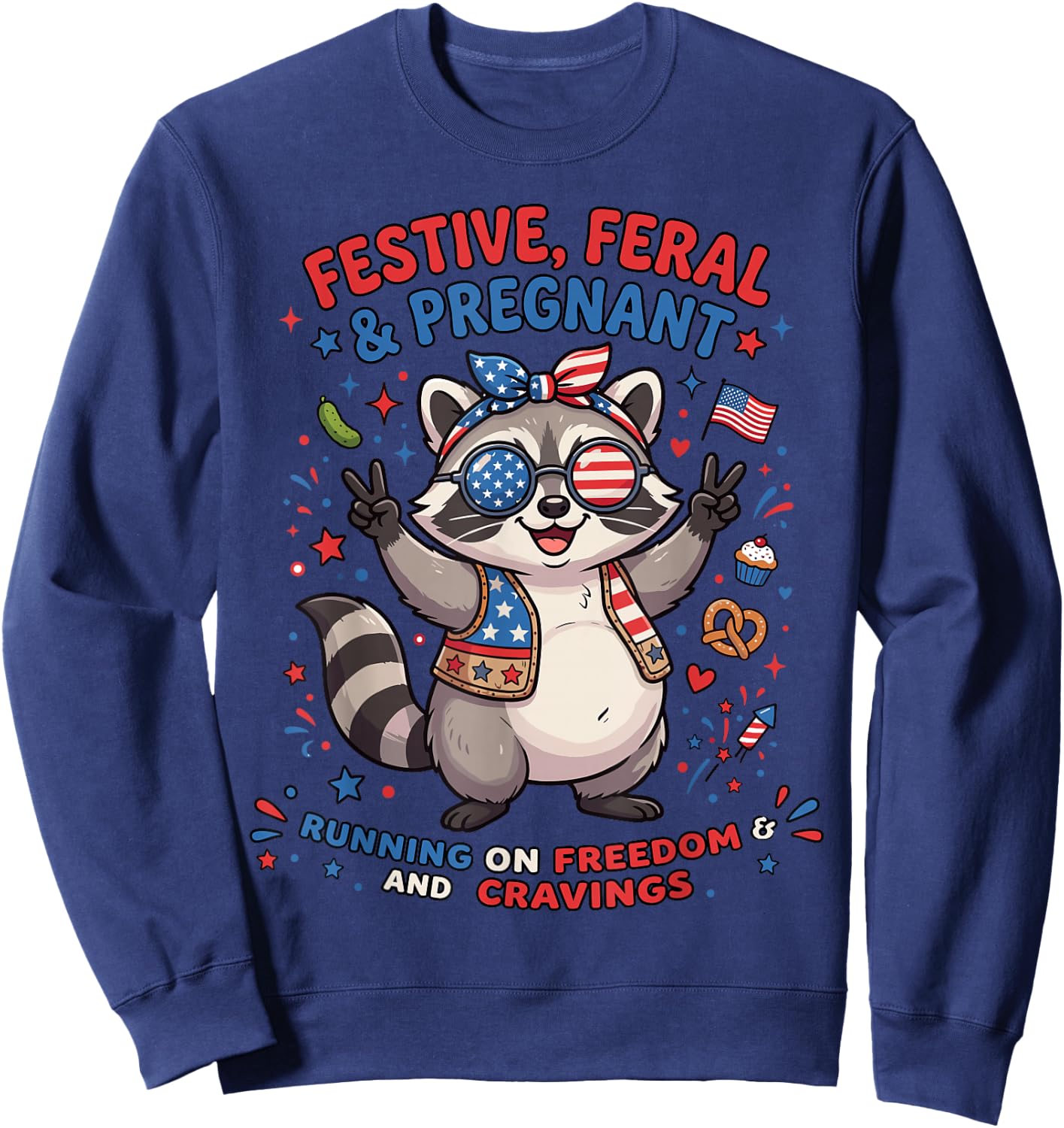 Feral and Pregnant Shirt, 4th of July Pregnancy Announcement Sweatshirt - Sweatshirt | Navy
