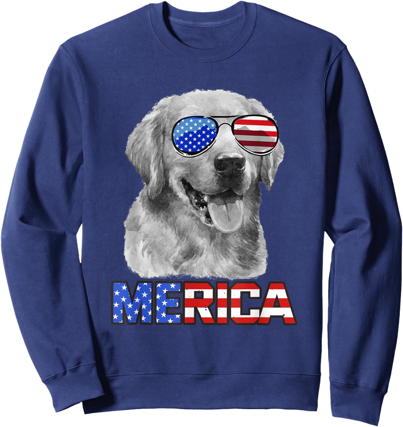 Golden Retriever Dog Merica 4th July Patriotic American Men Sweatshirt - Sweatshirt | Navy