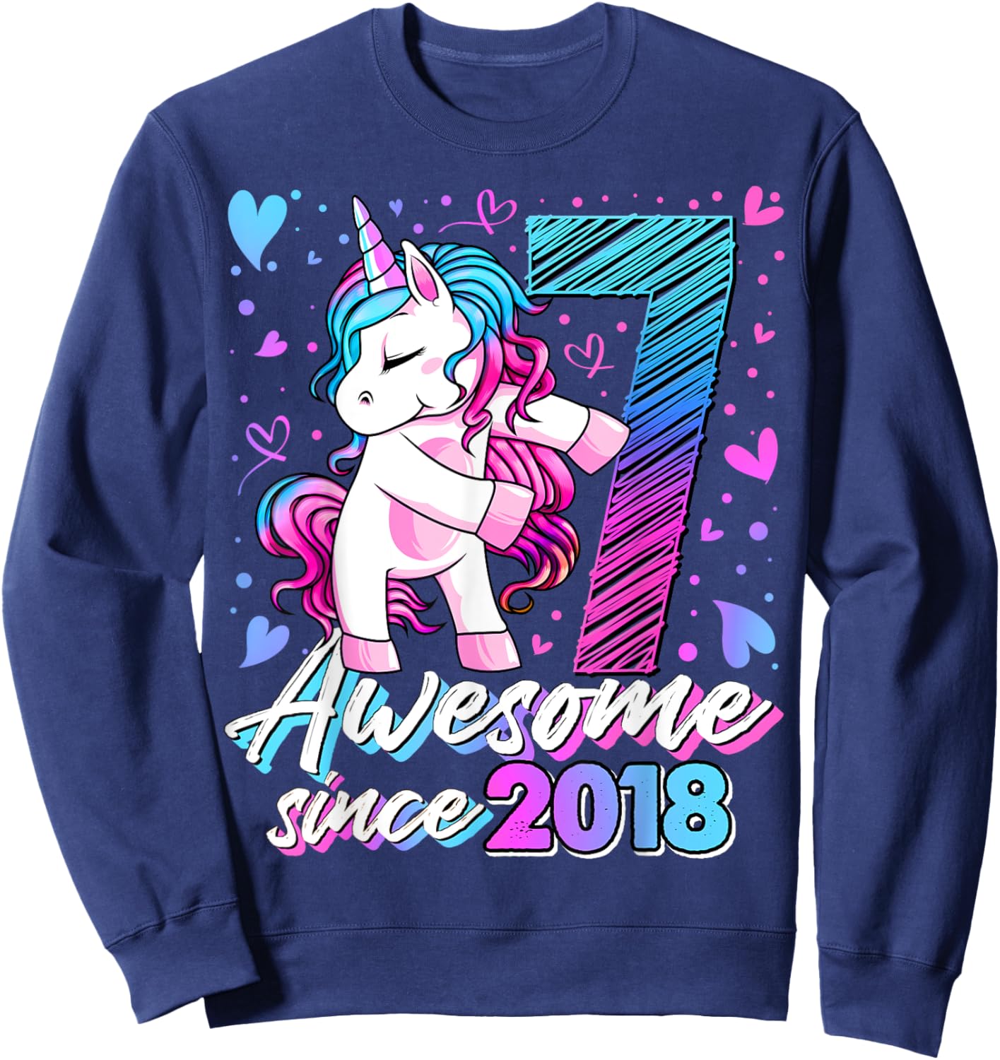 7 Year Old Unicorn Gifts For Girls 7th Birthday Girl Party Sweatshirt - Sweatshirt | Navy