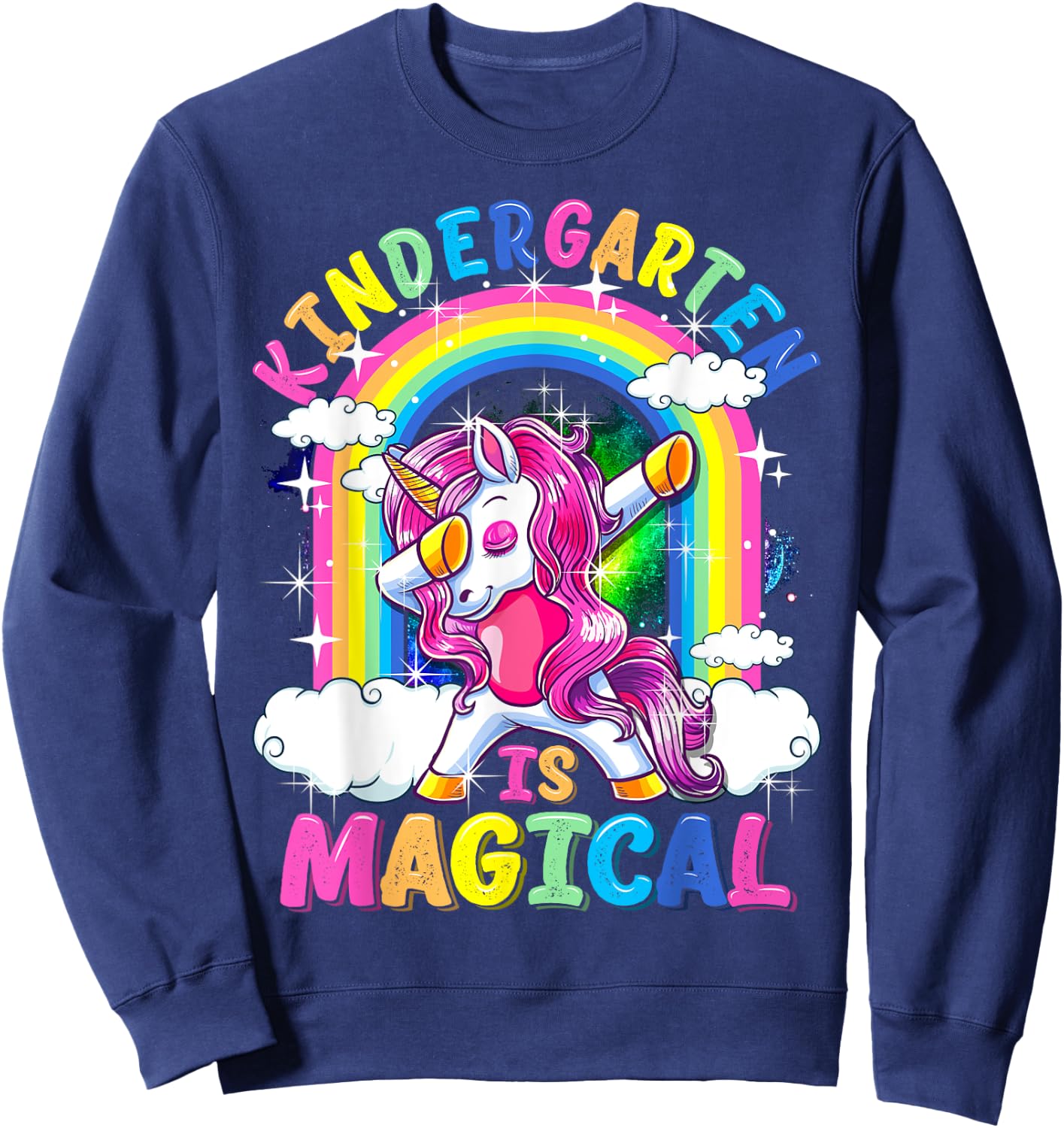 Kindergarten Is Magical Dabbing Unicorn Back To School Girls Sweatshirt - Sweatshirt | Navy