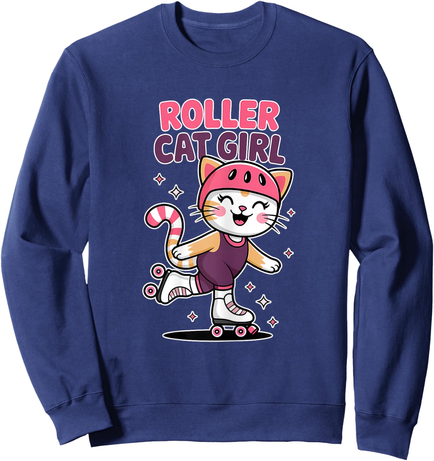 Roller Cat Girl Skating Cat Funny Roller Skating Sweatshirt - Sweatshirt | Navy