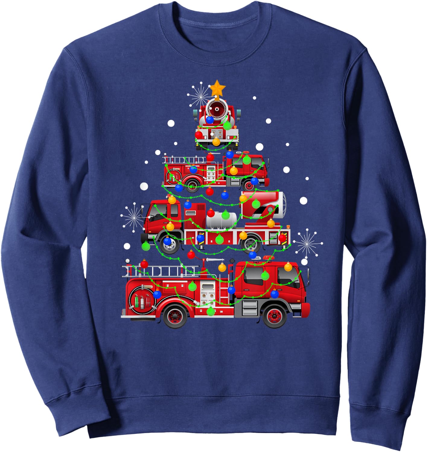 Funny Christmas Decor Firefighter Truck Christmas Tree Sweatshirt - Sweatshirt | Navy