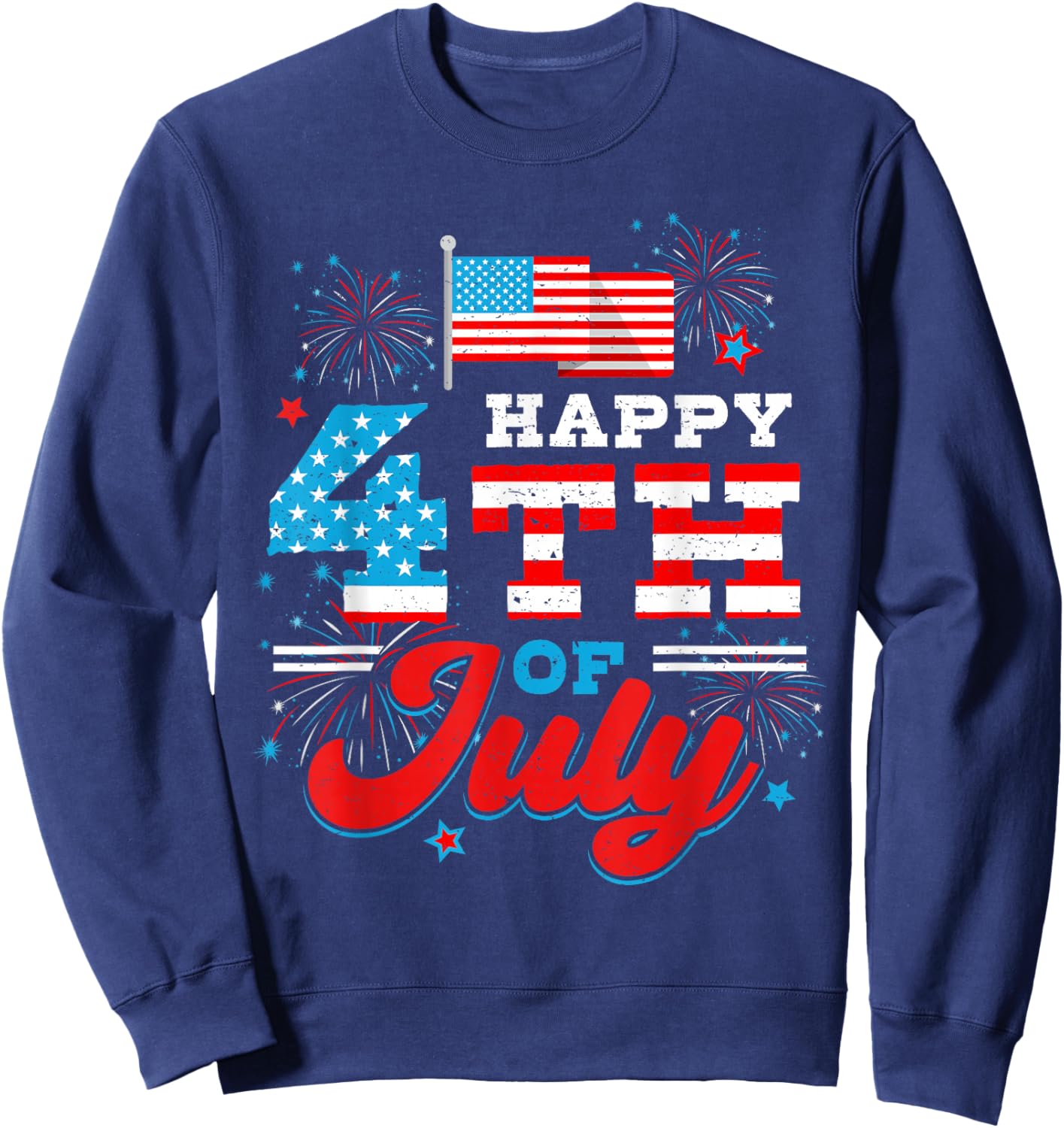 Happy 4th of July Patriotic USA American Flag Men Women Kids Sweatshirt - Sweatshirt | Navy