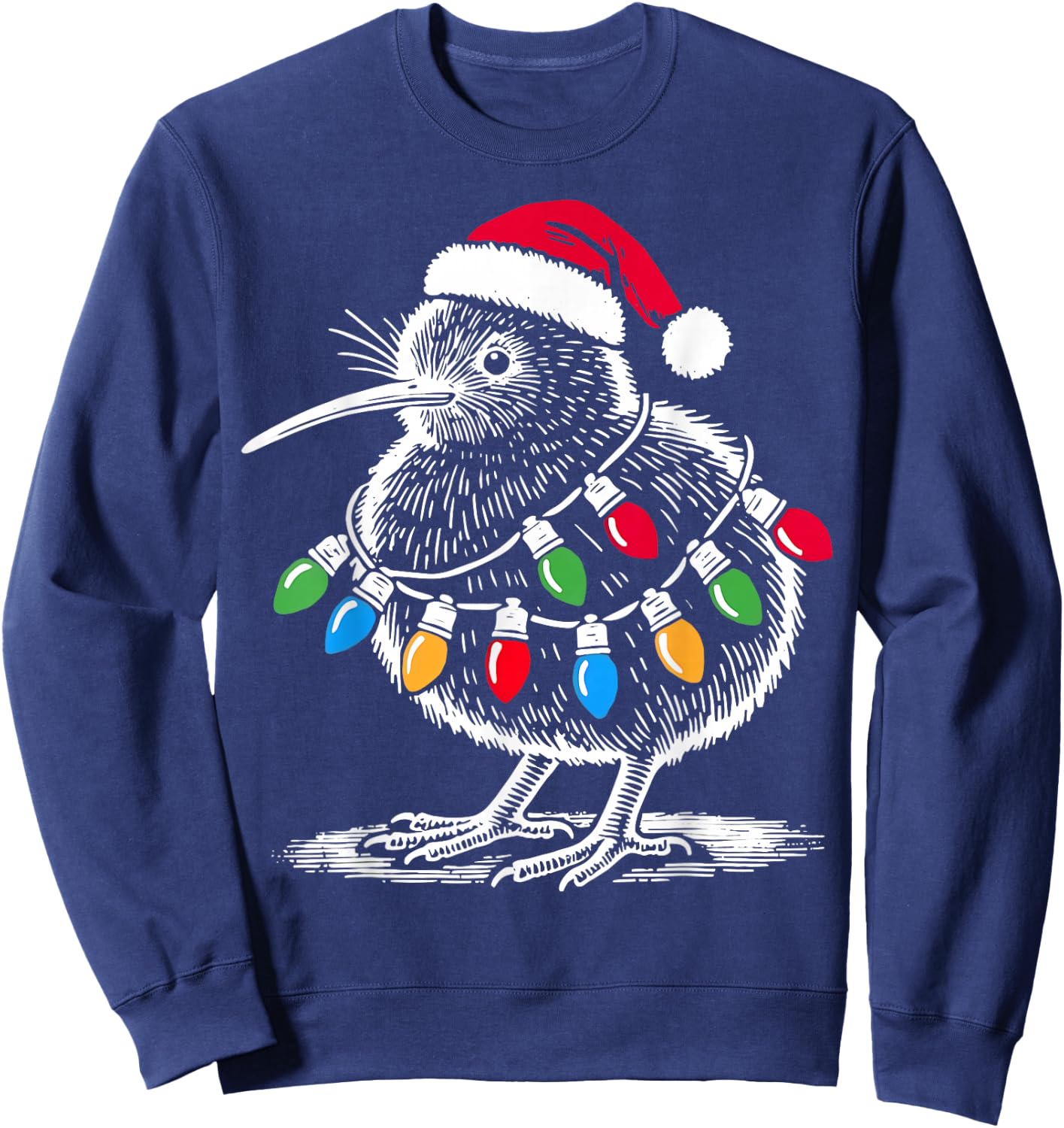 Vintage Kiwi Bird Santa Hat Christmas Light Birding Animal Sweatshirt - Sweatshirt | Navy