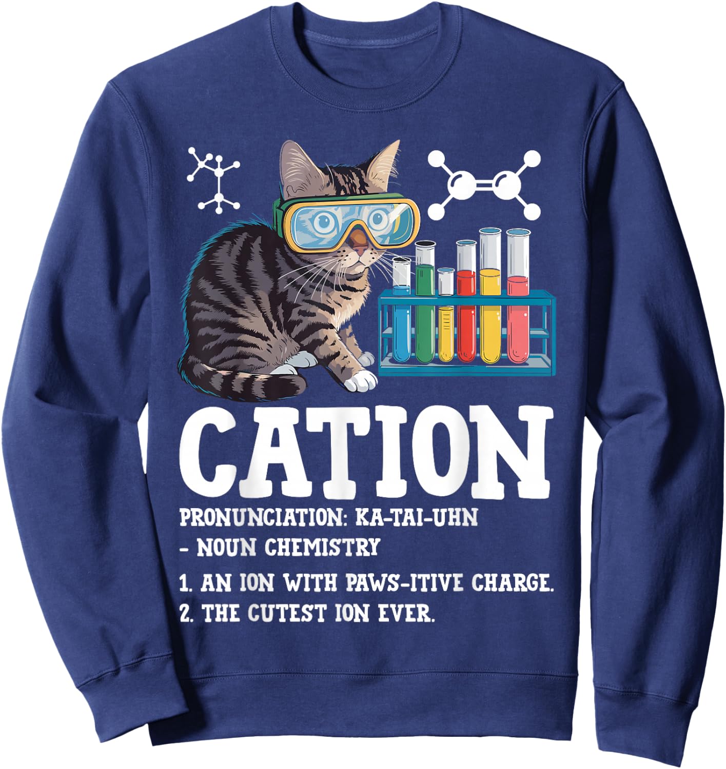 Cation Funny Chemistry Science Teacher Cat Men Women Kids Sweatshirt - Sweatshirt | Navy