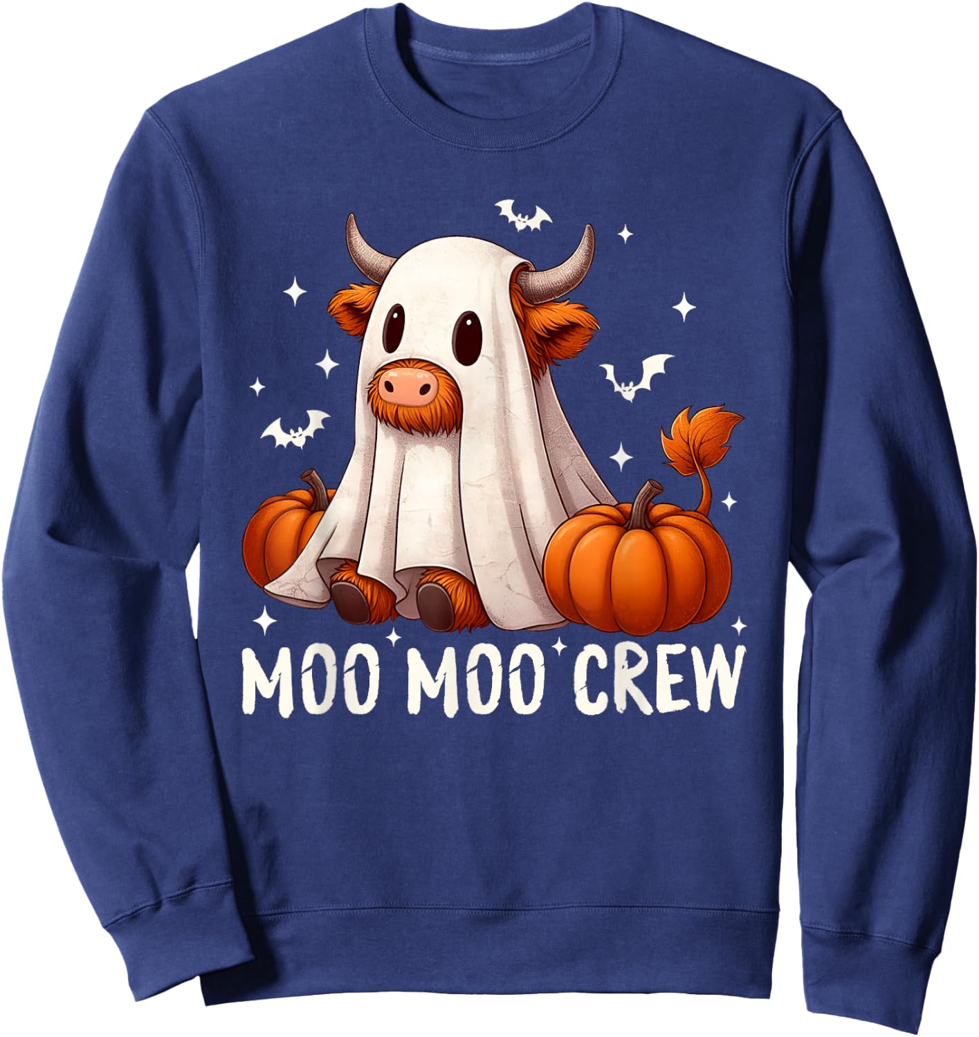 Moo Moo Crew Funny Halloween Cow Ghost Pumpkins Farmer Sweatshirt - Sweatshirt | Navy