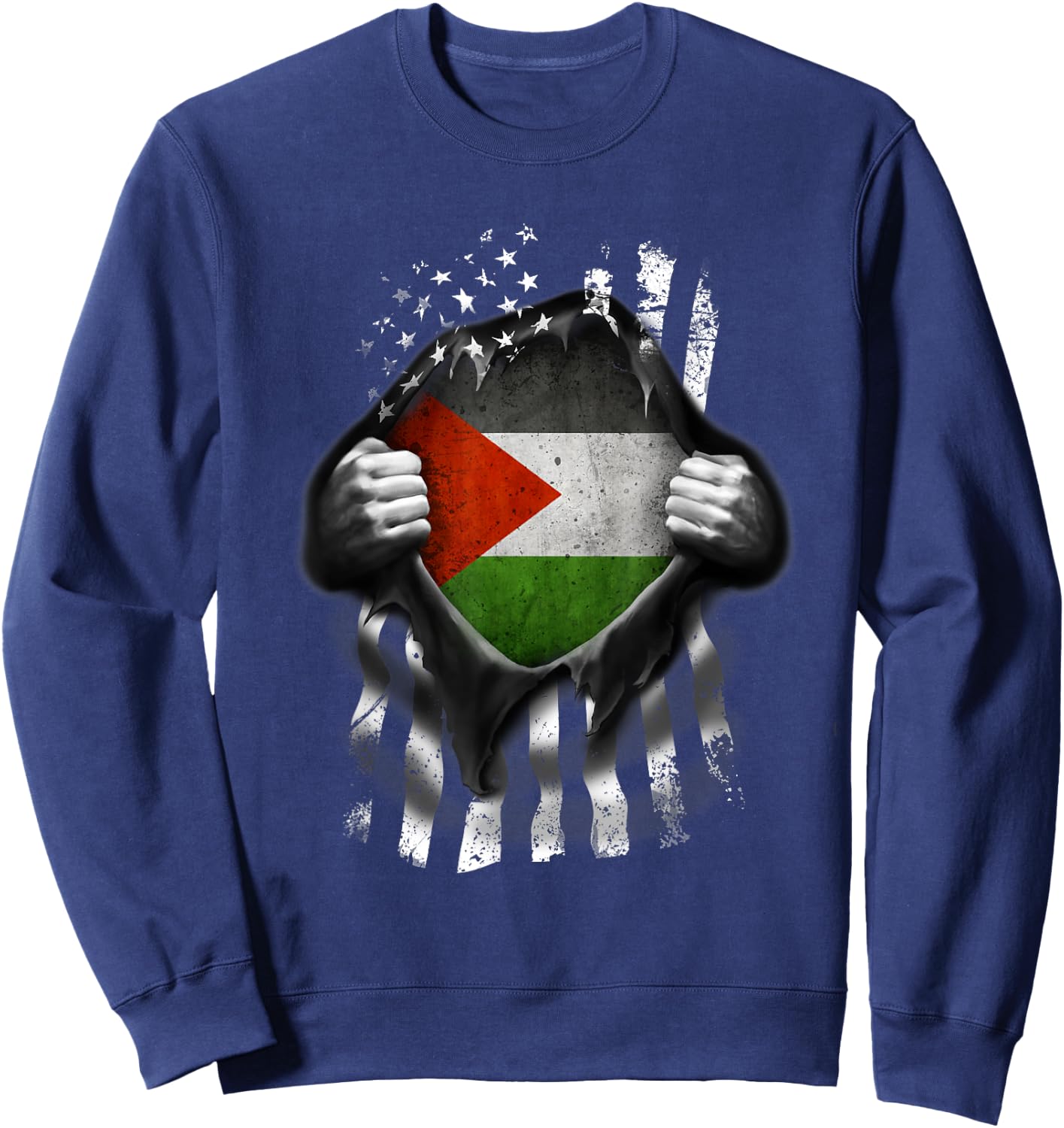 Palestinian American Flag T Shirt. Palestine National Flag Sweatshirt - Sweatshirt | Navy