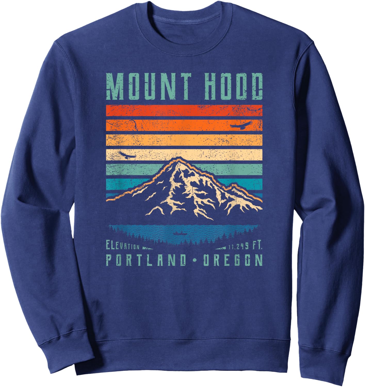Mt Hood Retro | Mount Hood Portland Oregon Vintage Mountain Sweatshirt - Sweatshirt | Navy