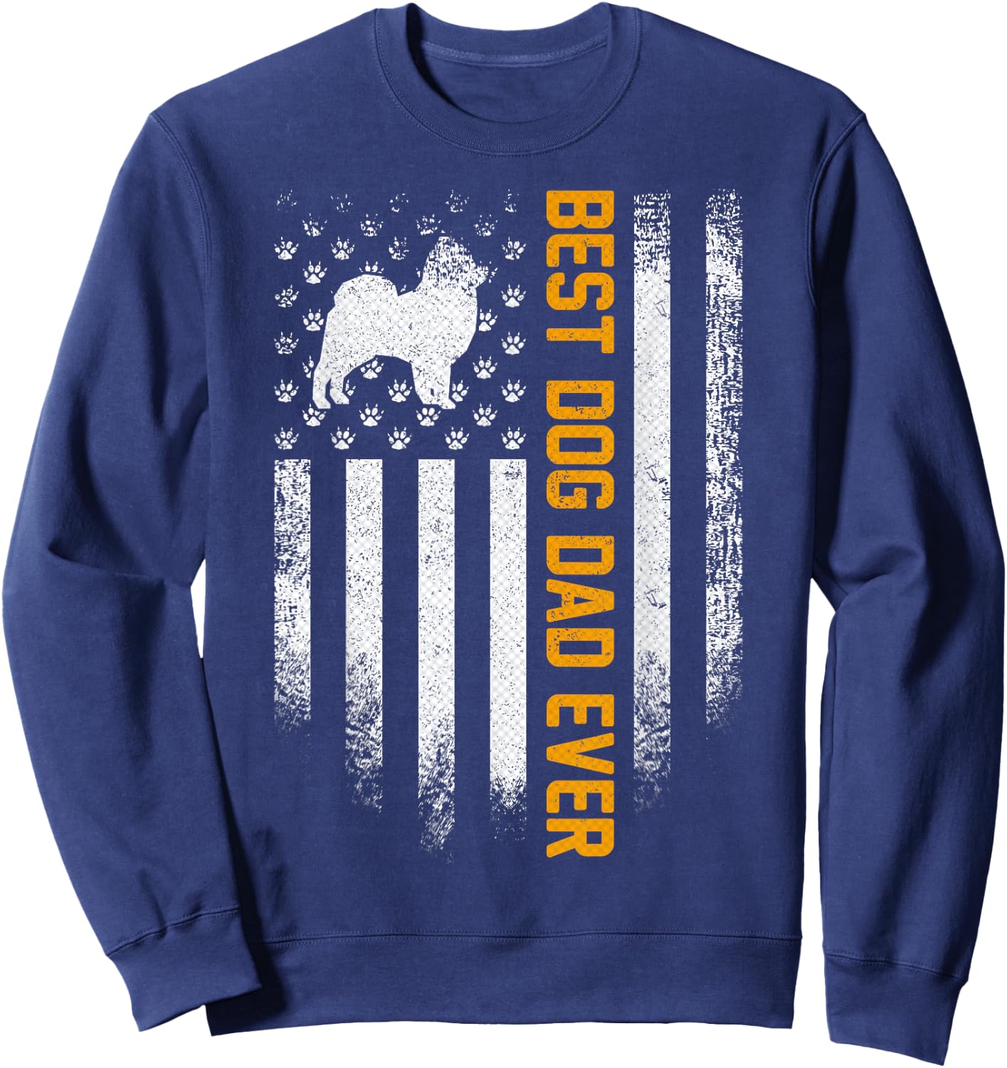Vintage USA Best Pomeranian Dog Dad Ever American Flag Gift Men Sweatshirt - Sweatshirt | Navy