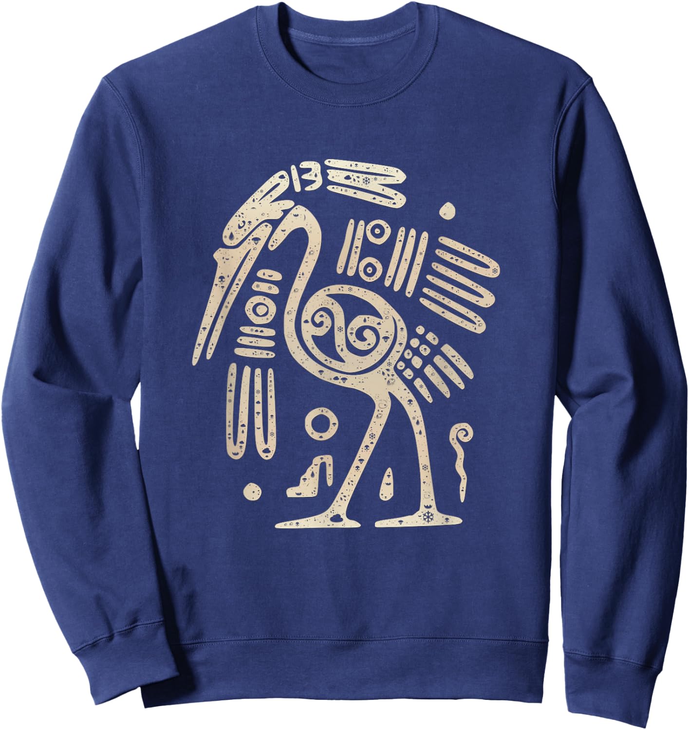 Mayan Indian Heron Crane Ancient Tribal Abstract Bird Style Sweatshirt - Sweatshirt | Navy