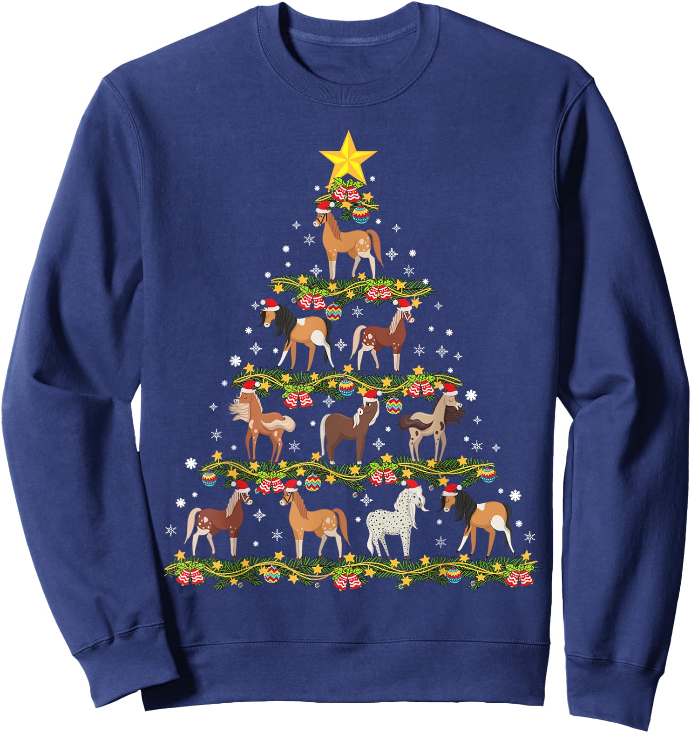 Horses Christmas Tree Horse Xmas Ornaments Sweatshirt - Sweatshirt | Navy