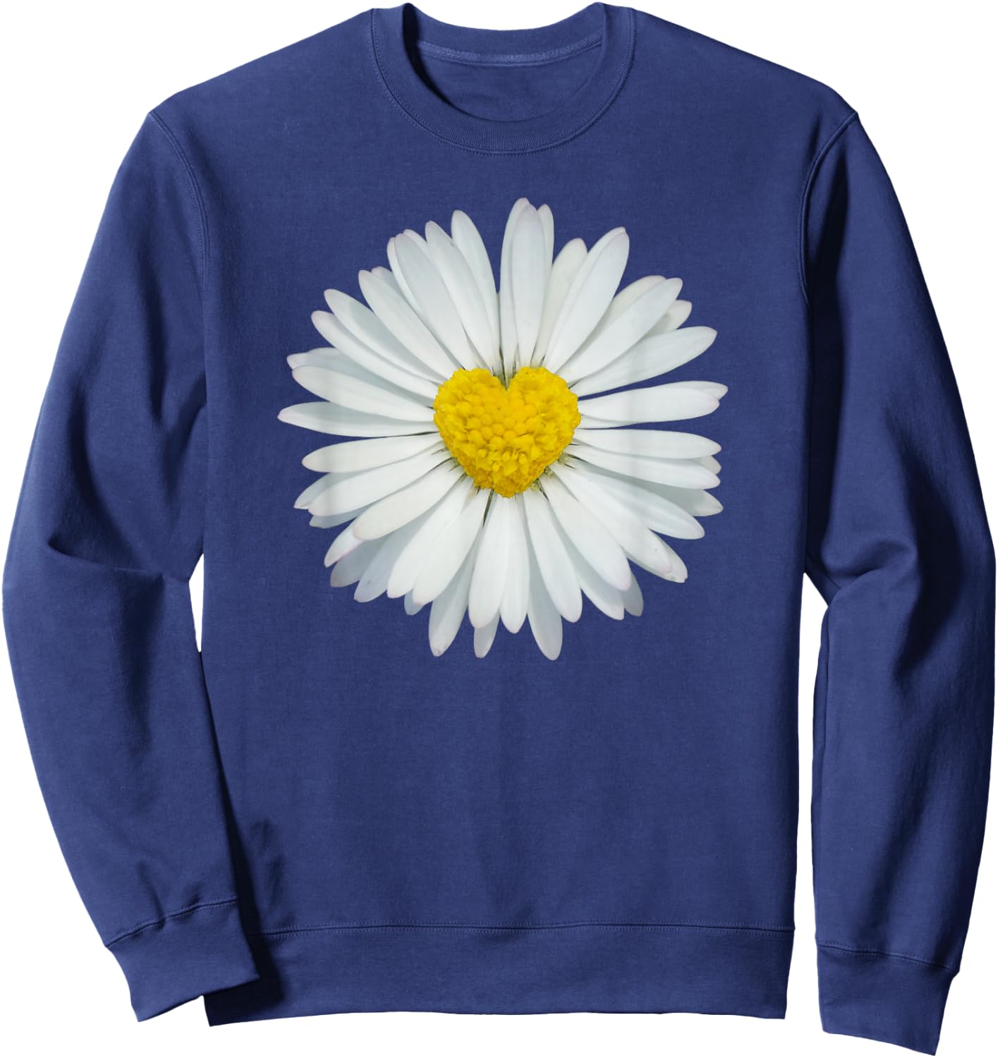White and Yellow Heart Daisy Flower Rave Sweatshirt - Sweatshirt | Navy