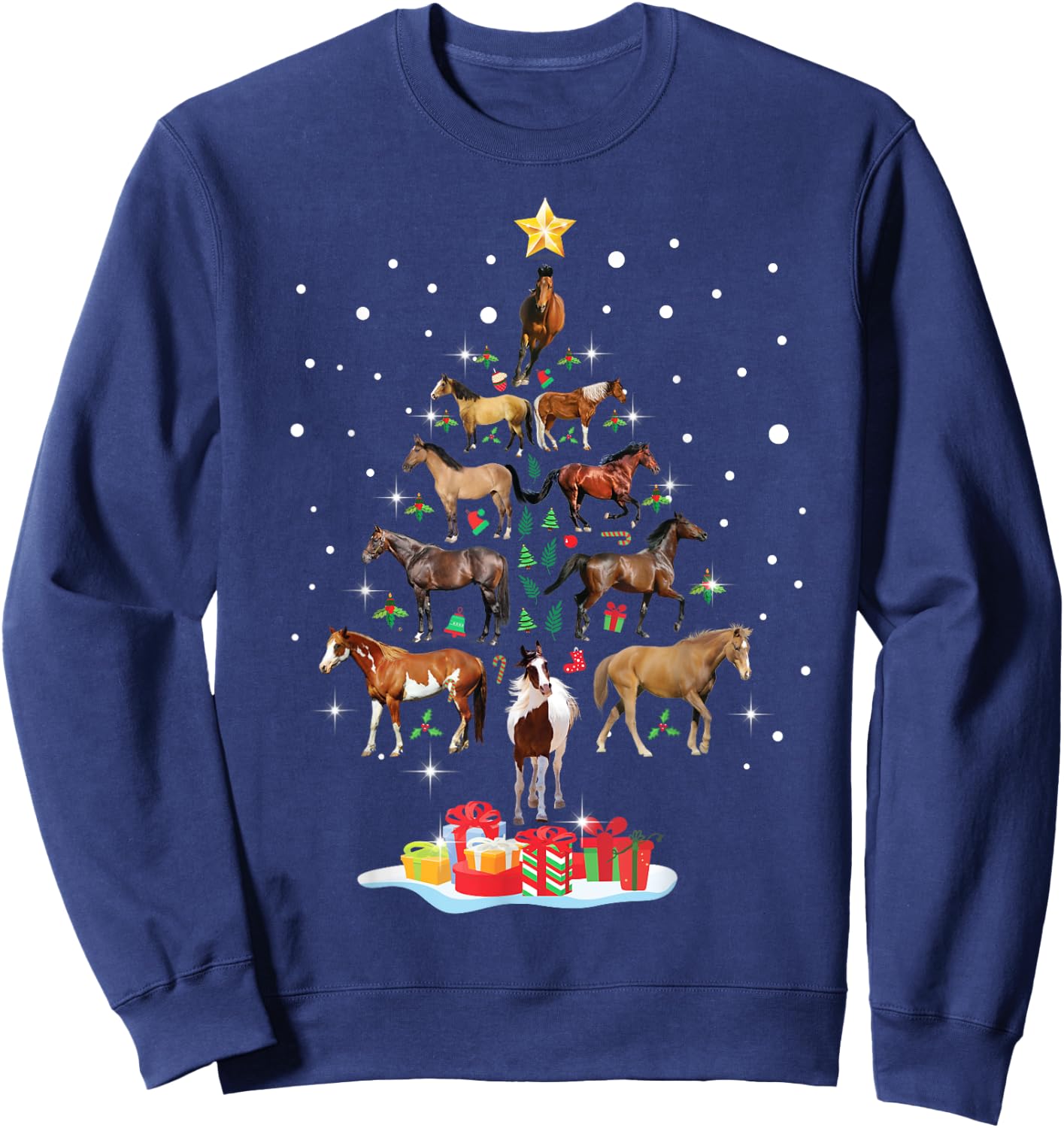 Horse Tree Christmas Horses Xmas Gifts Girls Sweatshirt - Sweatshirt | Navy