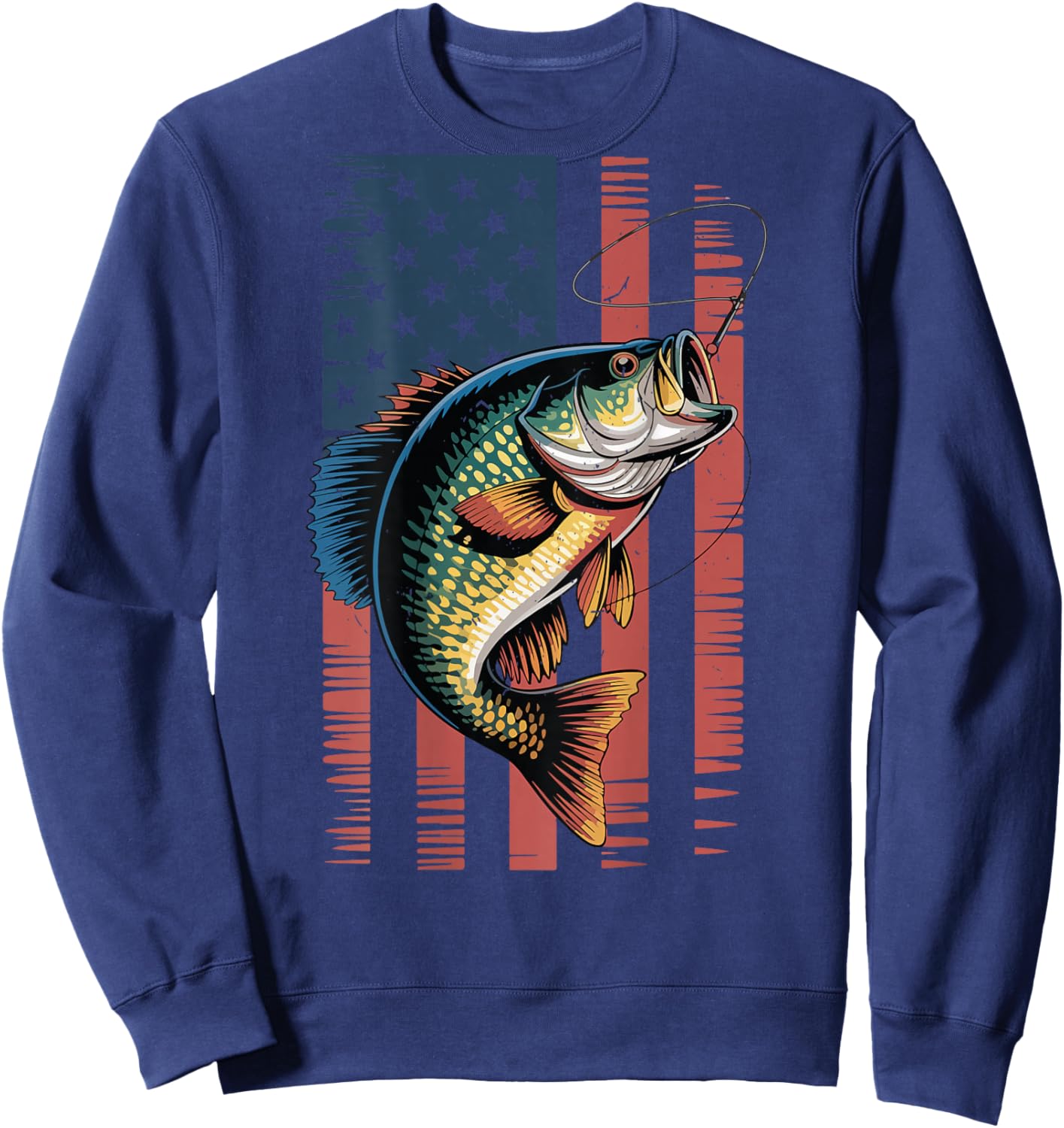 Youth Crappie Fishing American Flag Patriotic Fishing Boys Sweatshirt - Sweatshirt | Navy