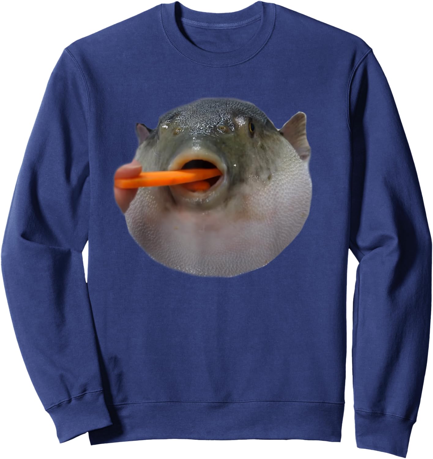 Pufferfish Eating a Carrot Meme Funny Blowfish Dank Memes Sweatshirt - Sweatshirt | Navy