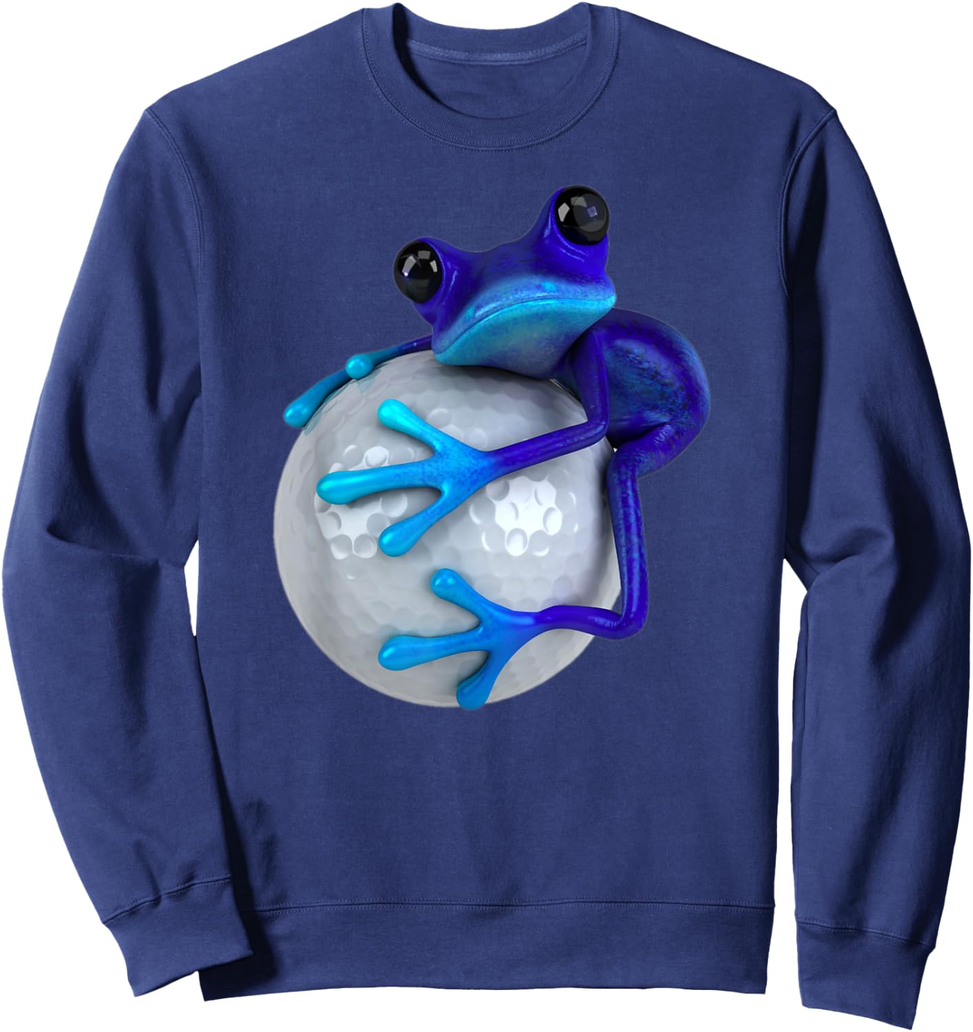 Cute Blue Frog Hugging Shiny Golf Ball Sweatshirt - Sweatshirt | Navy