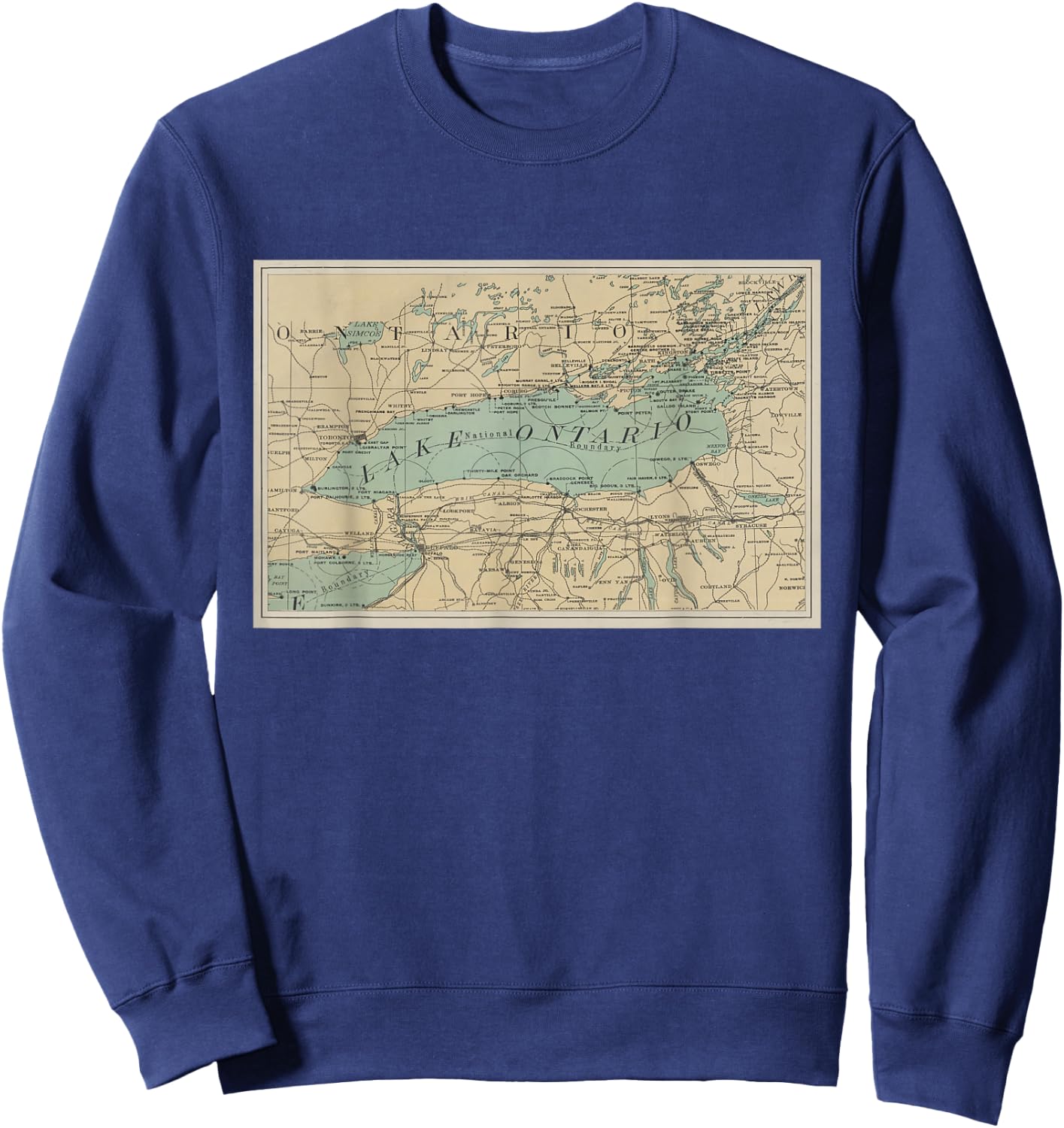 Lake Ontario Lighthouse Map Sweatshirt - Sweatshirt | Navy