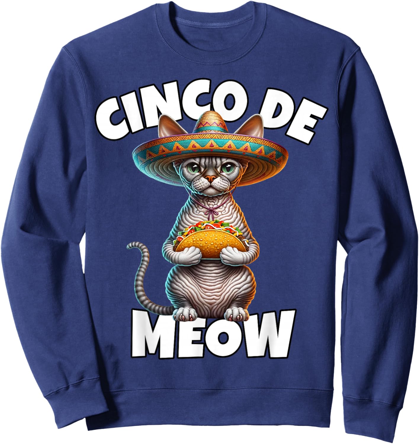 Devon Rex Cinco De Meow Devon Rex Cat Sweatshirt - Sweatshirt | Navy