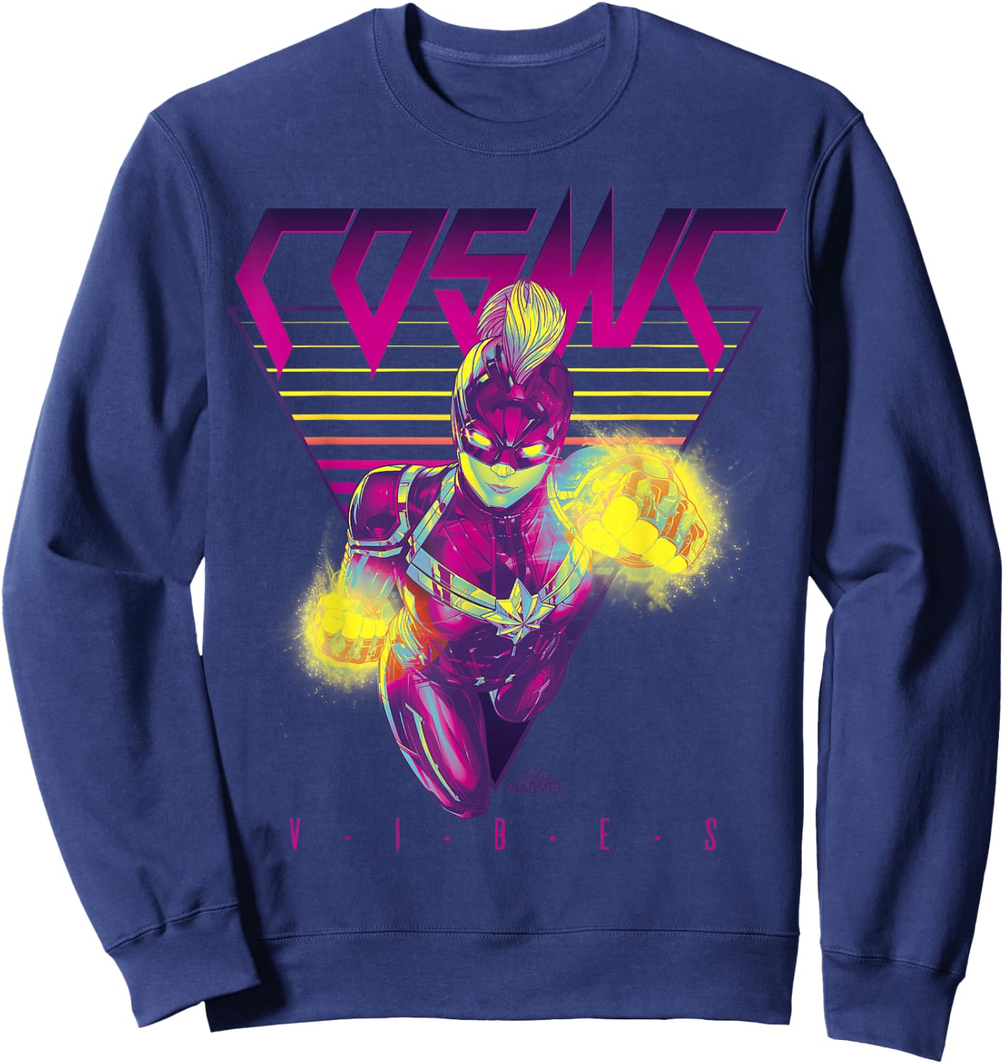 Captain Marvel Cosmic Vibes Retro Triangle Graphic Sweatshirt - Sweatshirt | Navy