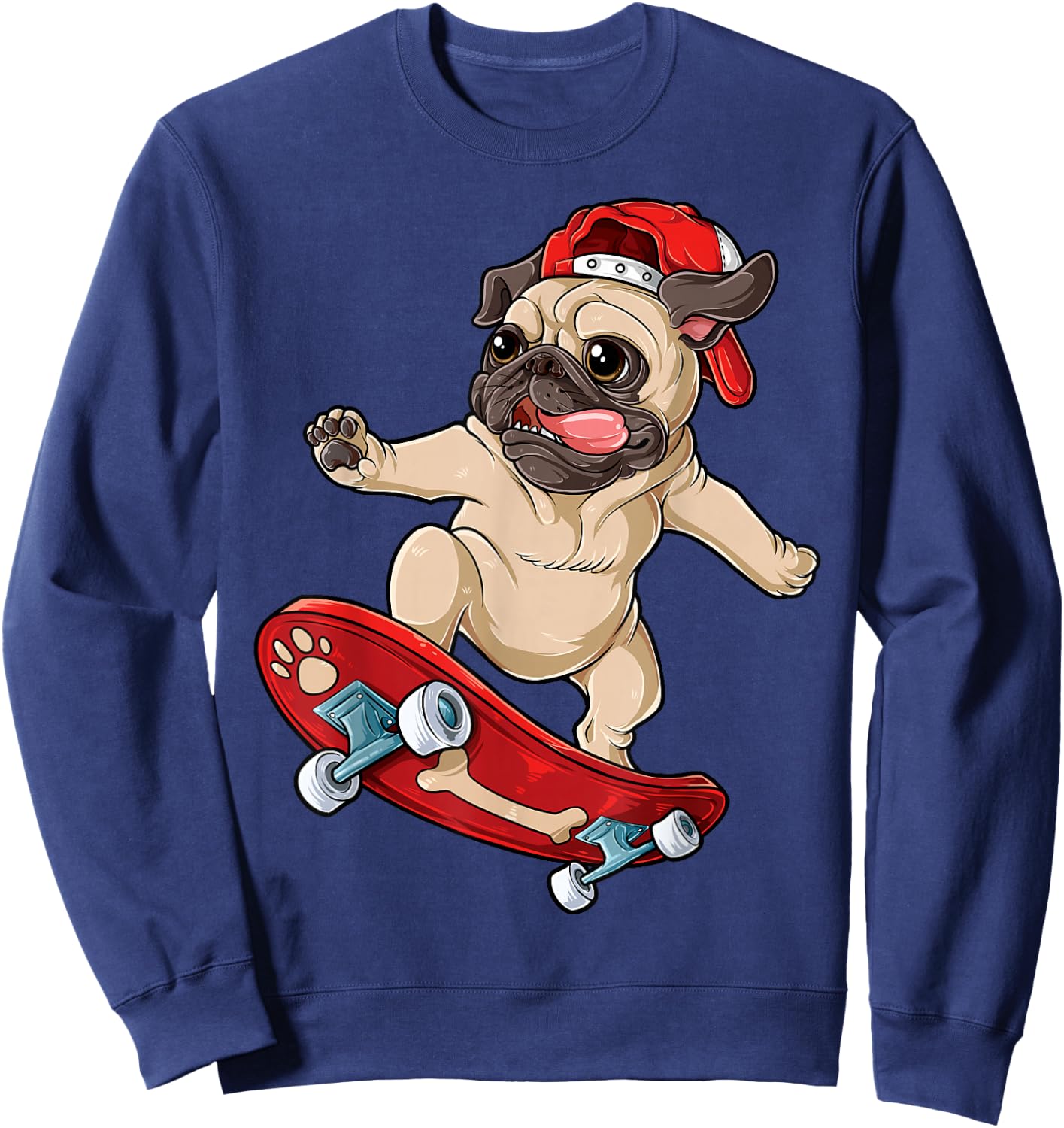 Pug Skateboard T shirt Dog Puppy Funny Skater Skateboarding Women Girls Kids Sweatshirt - Sweatshirt | Navy