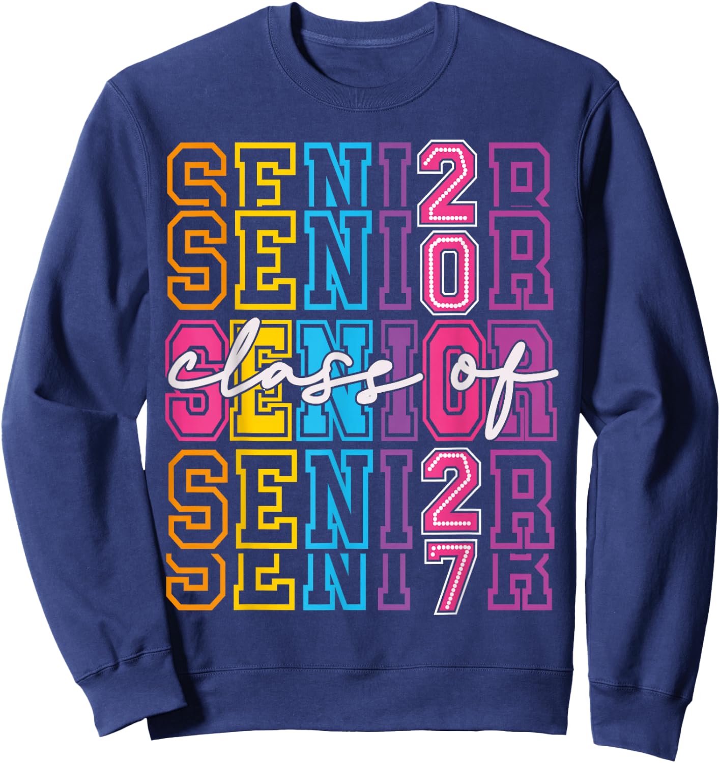 Senior 2027 Women Coquette Class of 2027 Pink Bow Girl Sweatshirt - Sweatshirt | Navy