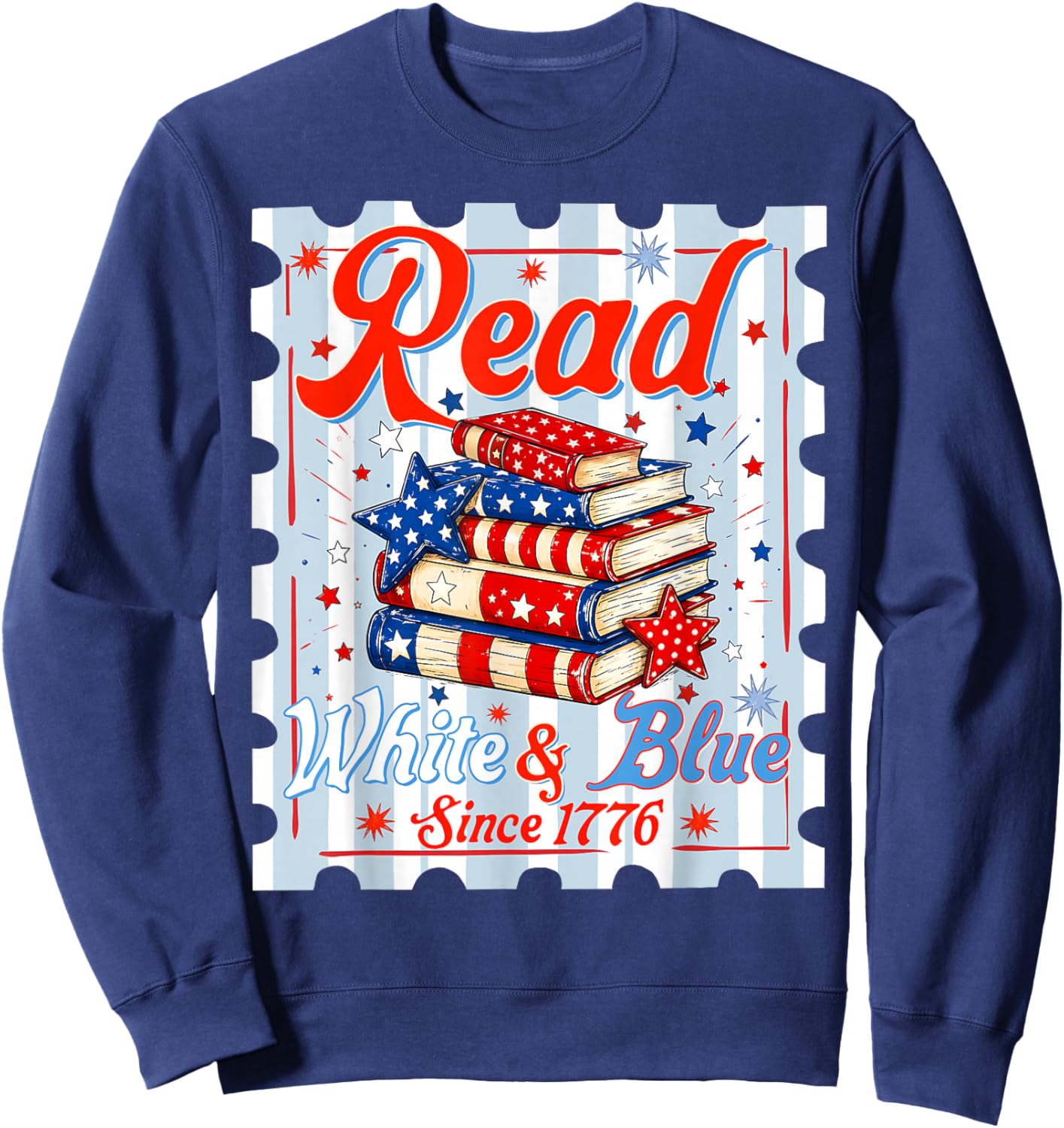 4th of July Patriotic Read White Blue Books Men Women Kid Sweatshirt - Sweatshirt | Navy