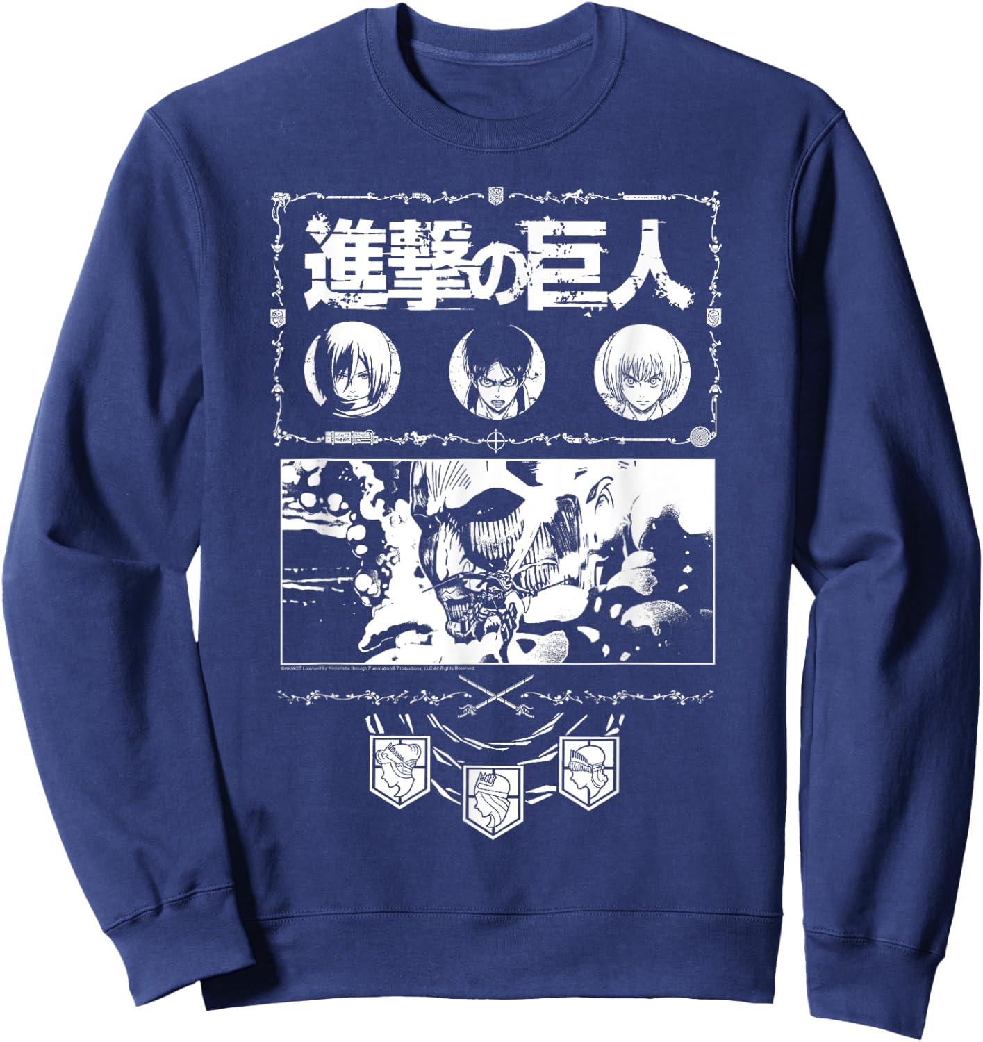 Attack on Titan Ornate Collage White Print AOT Anime Sweatshirt - Sweatshirt | Navy