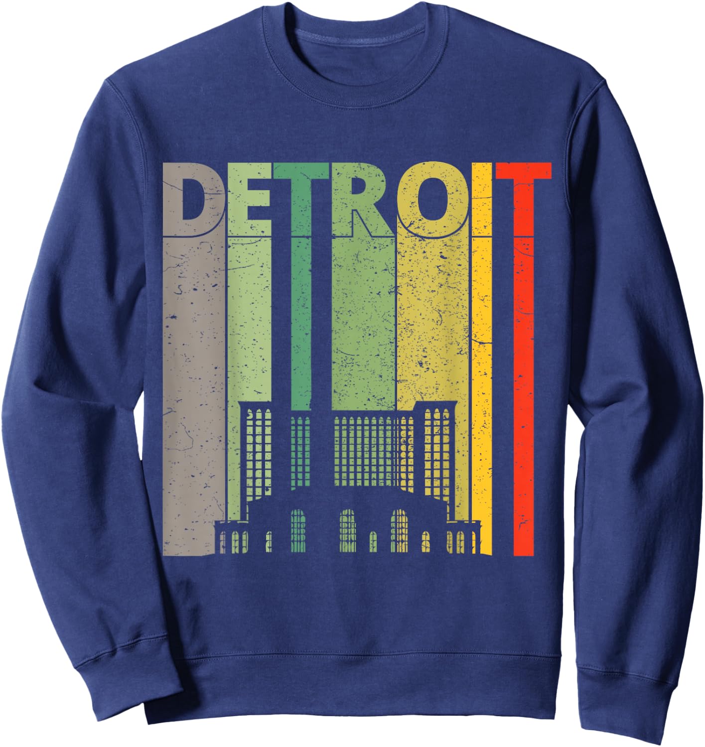 Retro Detroit T Shirt | Vintage Detroit Train Station Shirt Sweatshirt - Sweatshirt | Navy