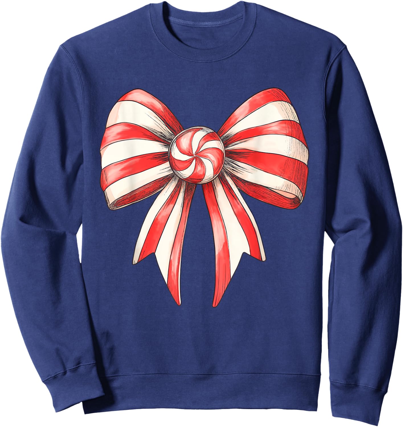 Coquette Christmas Bow Girls Women Holiday Ribbon Candy Cane Sweatshirt - Sweatshirt | Navy