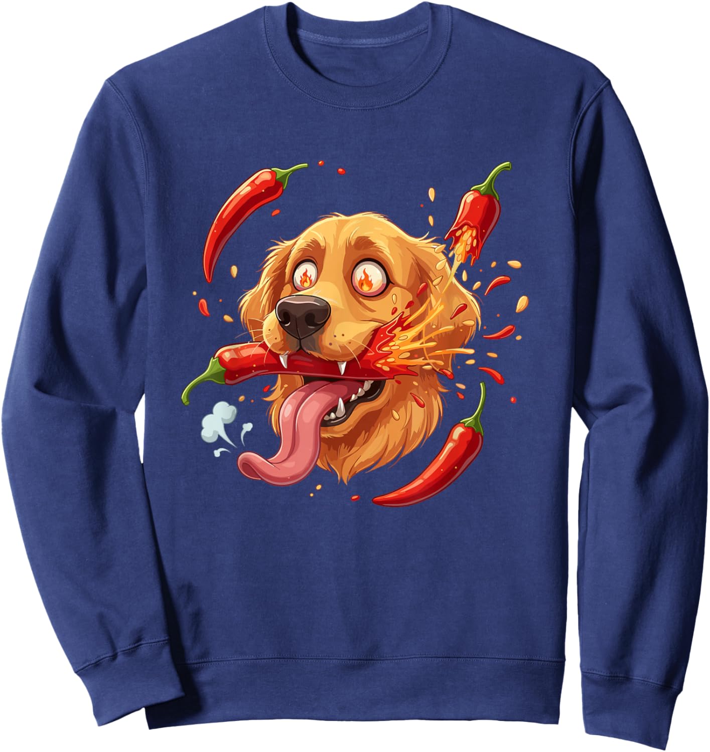 Funny Hot Chili Pepper Dog Spicy Crazy Tongue Sweatshirt - Sweatshirt | Navy