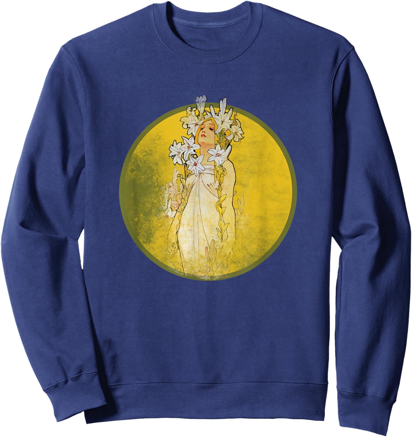 Vintage Art Nouveau Shirt Alphonse Mucha Lily Sweatshirt - Sweatshirt | Navy