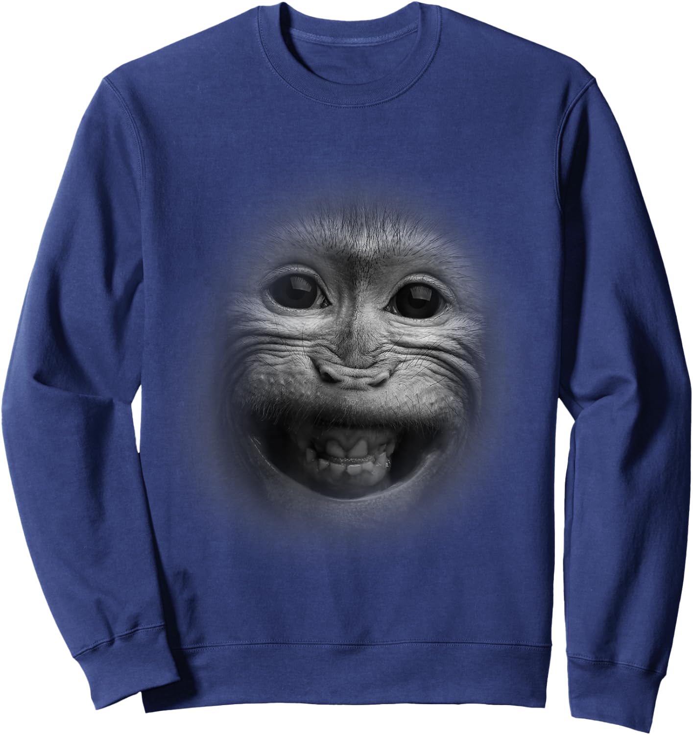 The Happiest Monkey Face Graphic - Funny Humor Sweatshirt - Sweatshirt | Navy