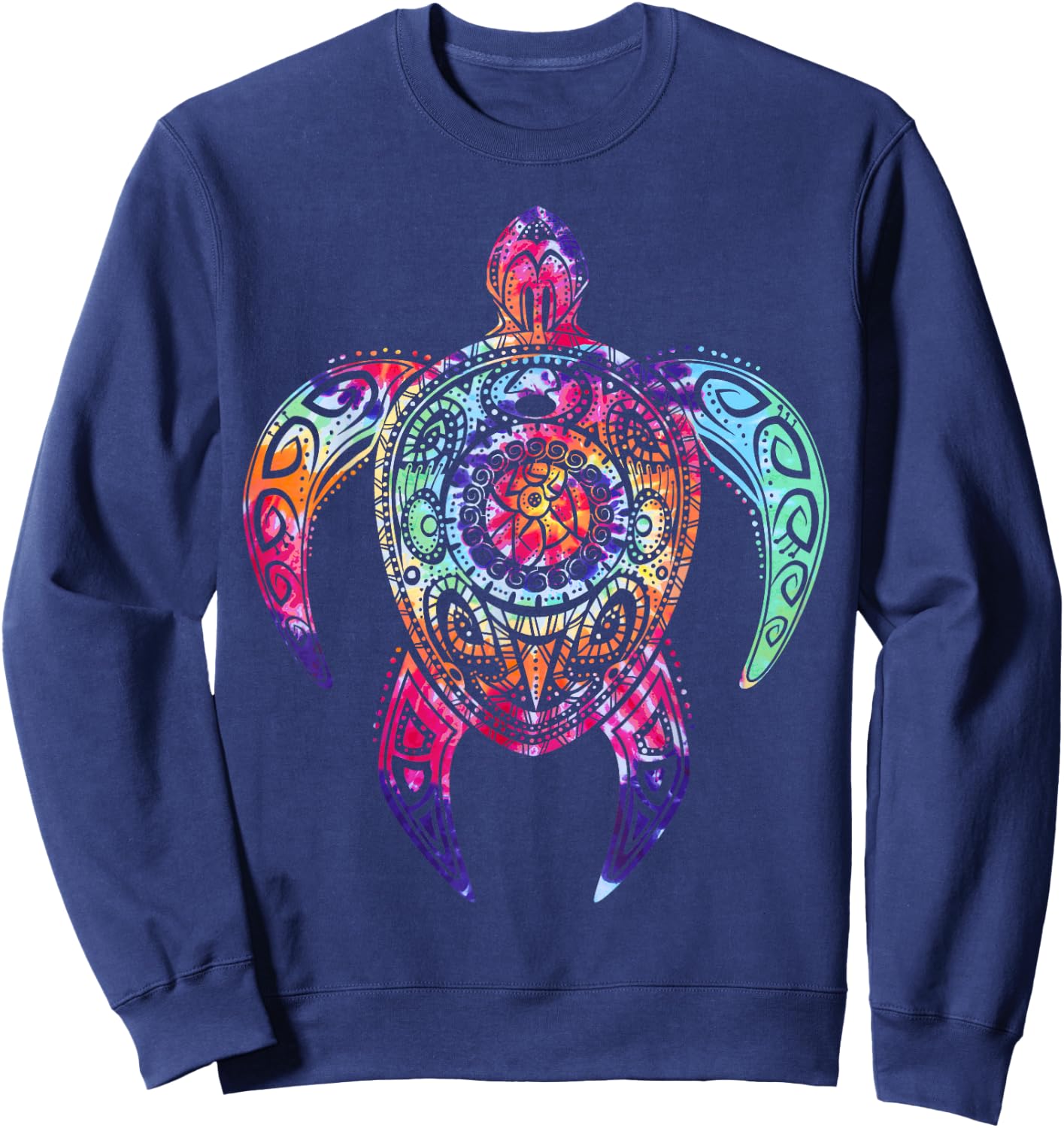 Hippie Tie Dye Shirt, Psychedelic Sea Turtle Tribal Sweatshirt - Sweatshirt | Navy