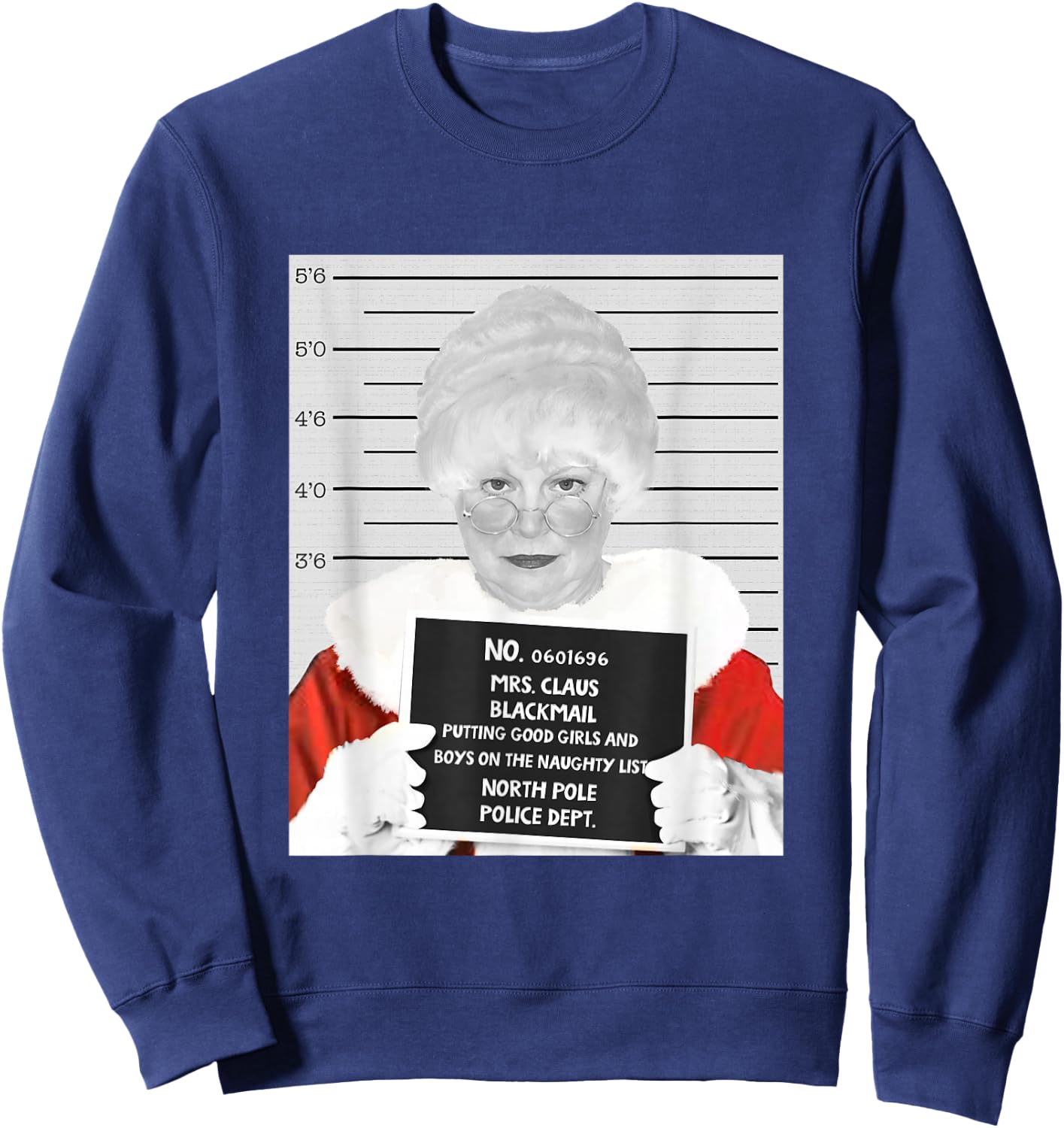 Mrs. Claus Mugshot Arrested in Prison at Christmas Sweatshirt - Sweatshirt | Navy