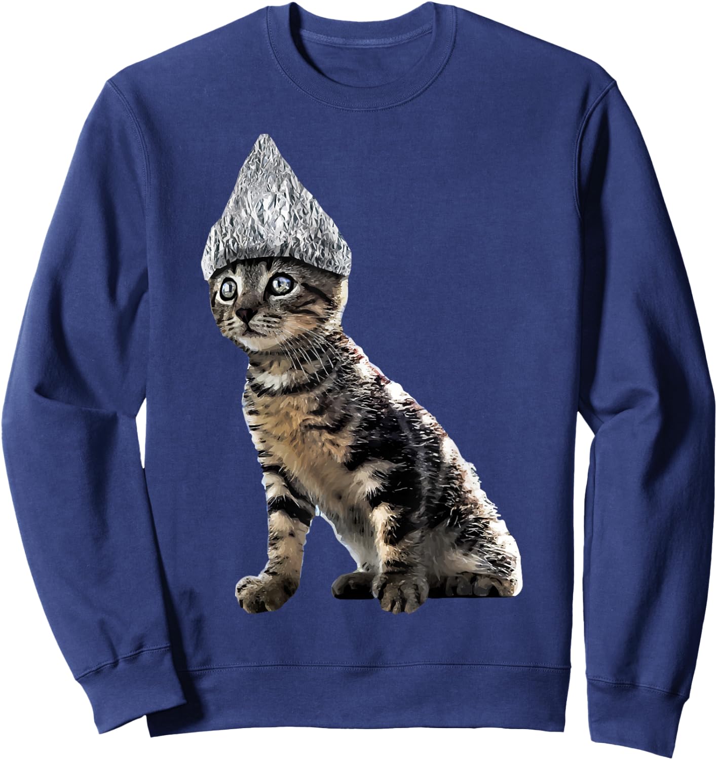 Funny Halloween Cat Tin Foil Hat Conspiracy Shirt Sweatshirt - Sweatshirt | Navy