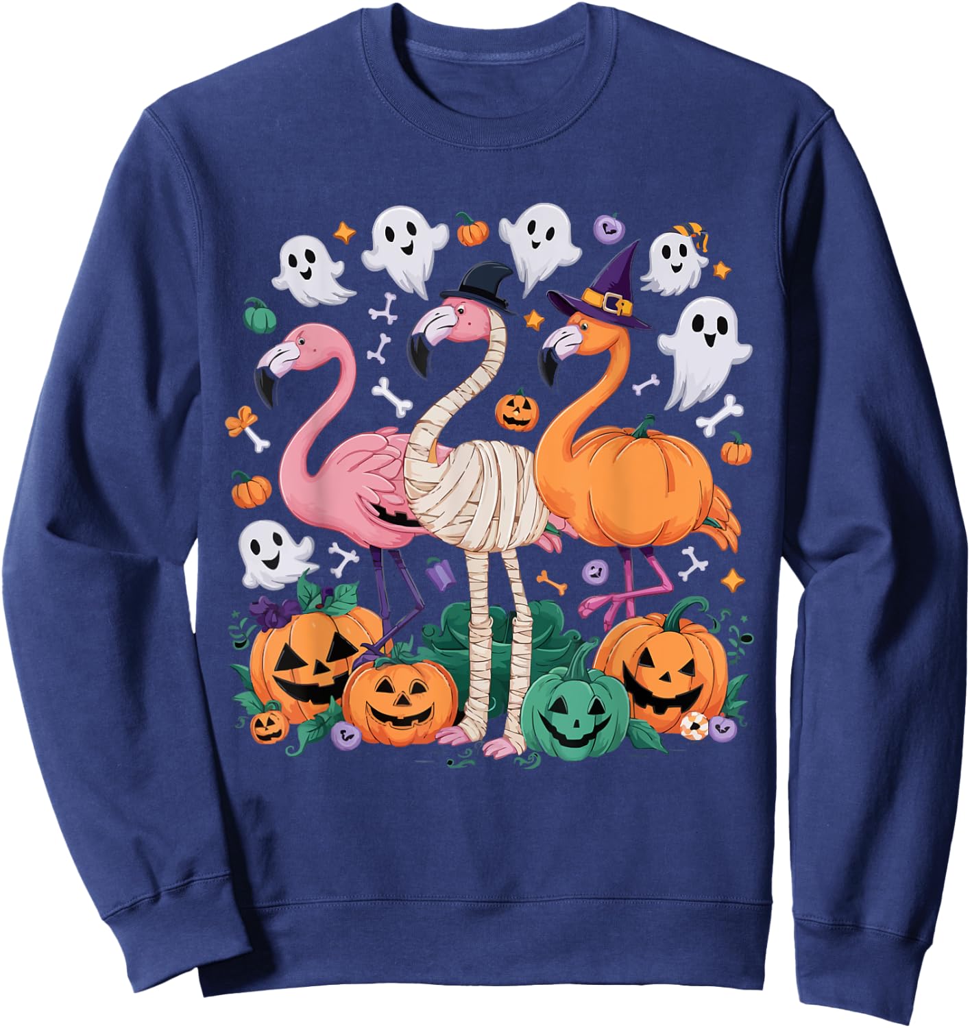 Flamingo Halloween Spooky Wading Bird Scary Trick Or Treat Sweatshirt - Sweatshirt | Navy