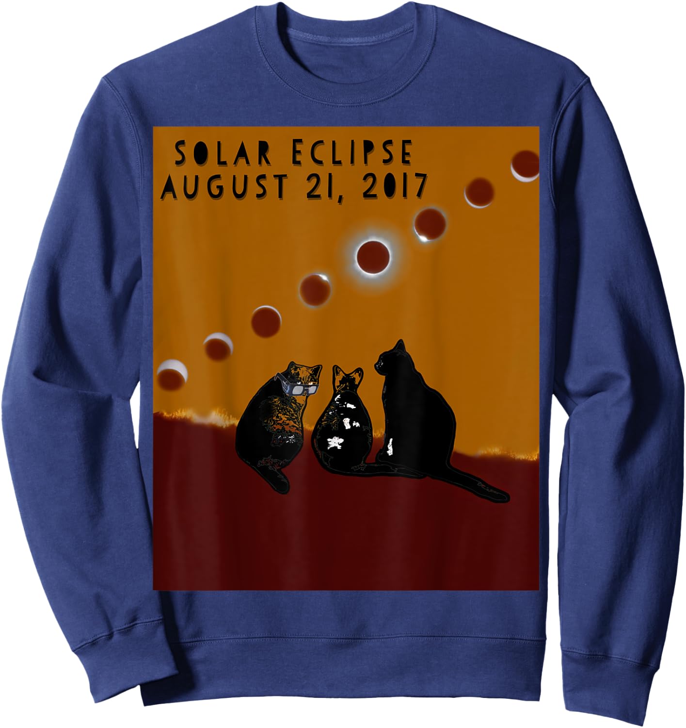 Total Solar Eclipse 2017 Cat T Shirt 8-21-2017 Sweatshirt - Sweatshirt | Navy
