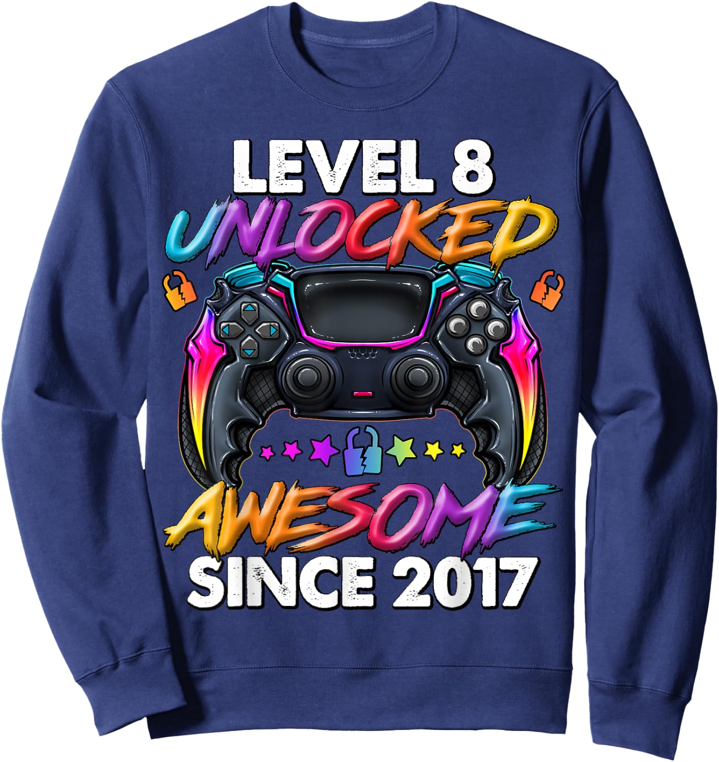 Level 8 Unlocked 8 Year Old Gifts Boys 8th Birthday Boy Sweatshirt - Sweatshirt | Navy