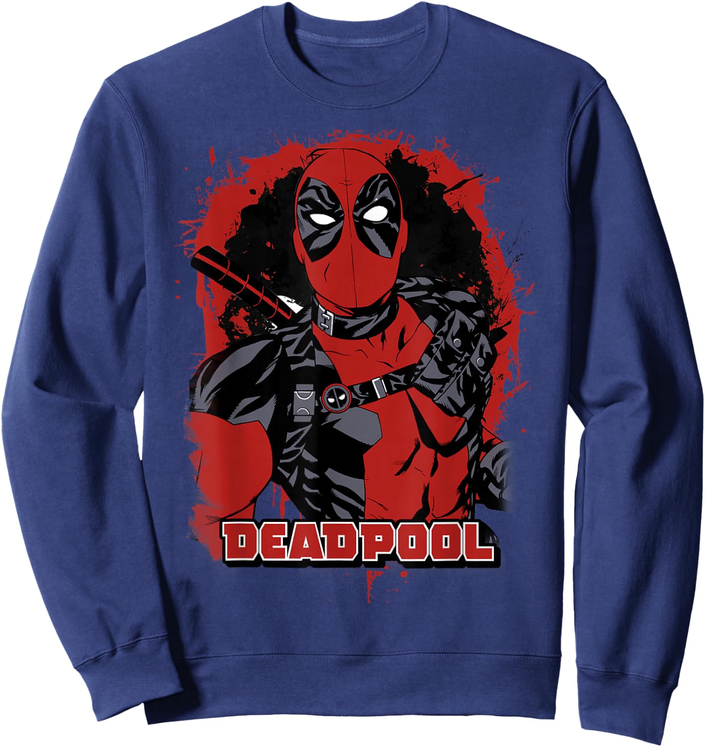 Marvel Deadpool Paint Splatted Super Hero Graphic Sweatshirt - Sweatshirt | Navy