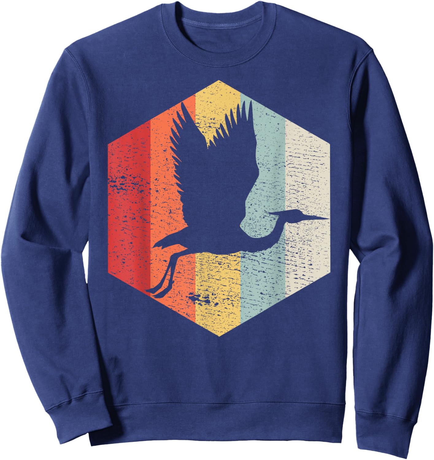 Classic Crane Bird Silhouette Shirt Retro Vintage Crane Bird Sweatshirt - Sweatshirt | Navy