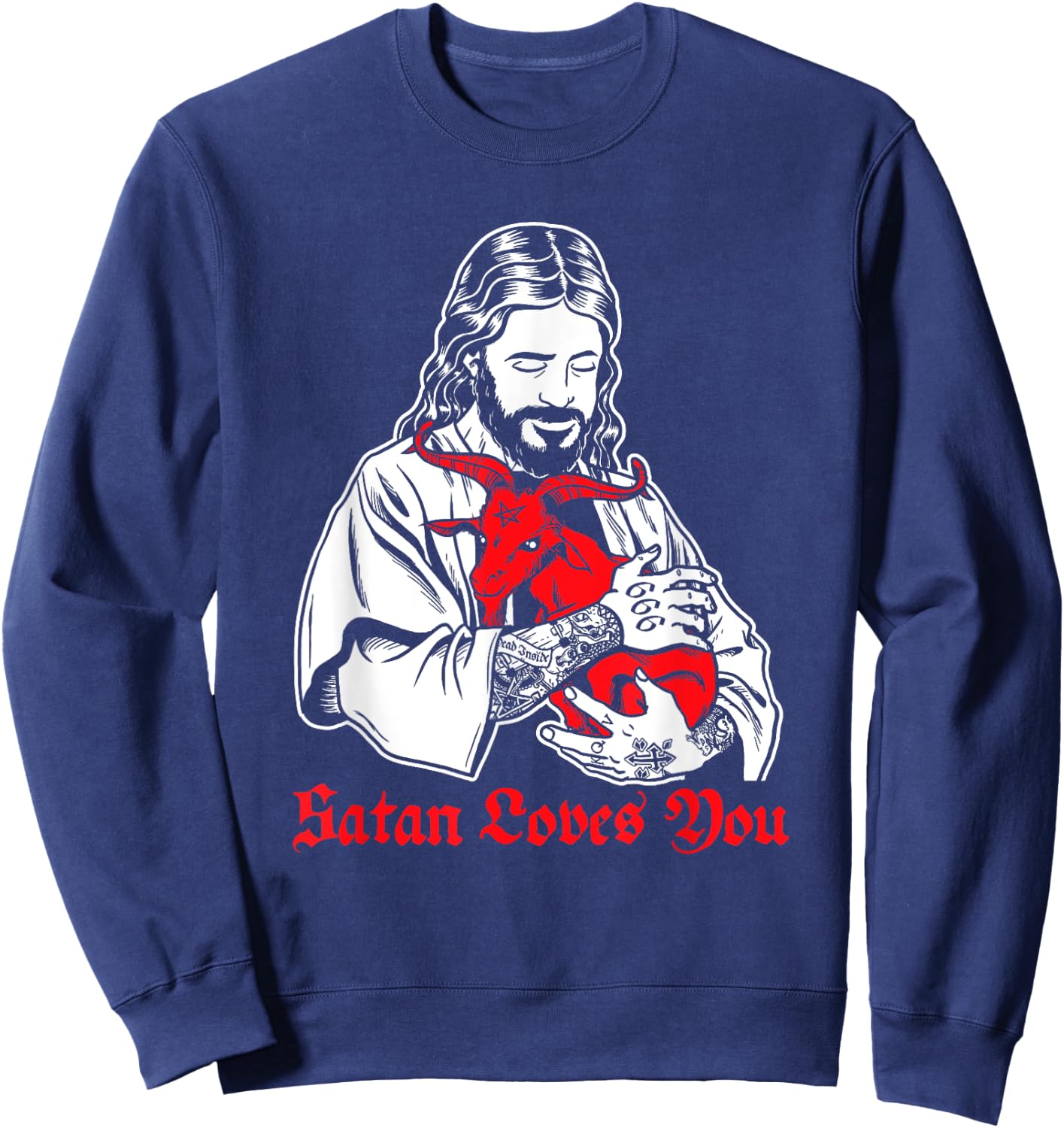 Satan Loves You and Jesus Know it Baphomet Sweatshirt - Sweatshirt | Navy