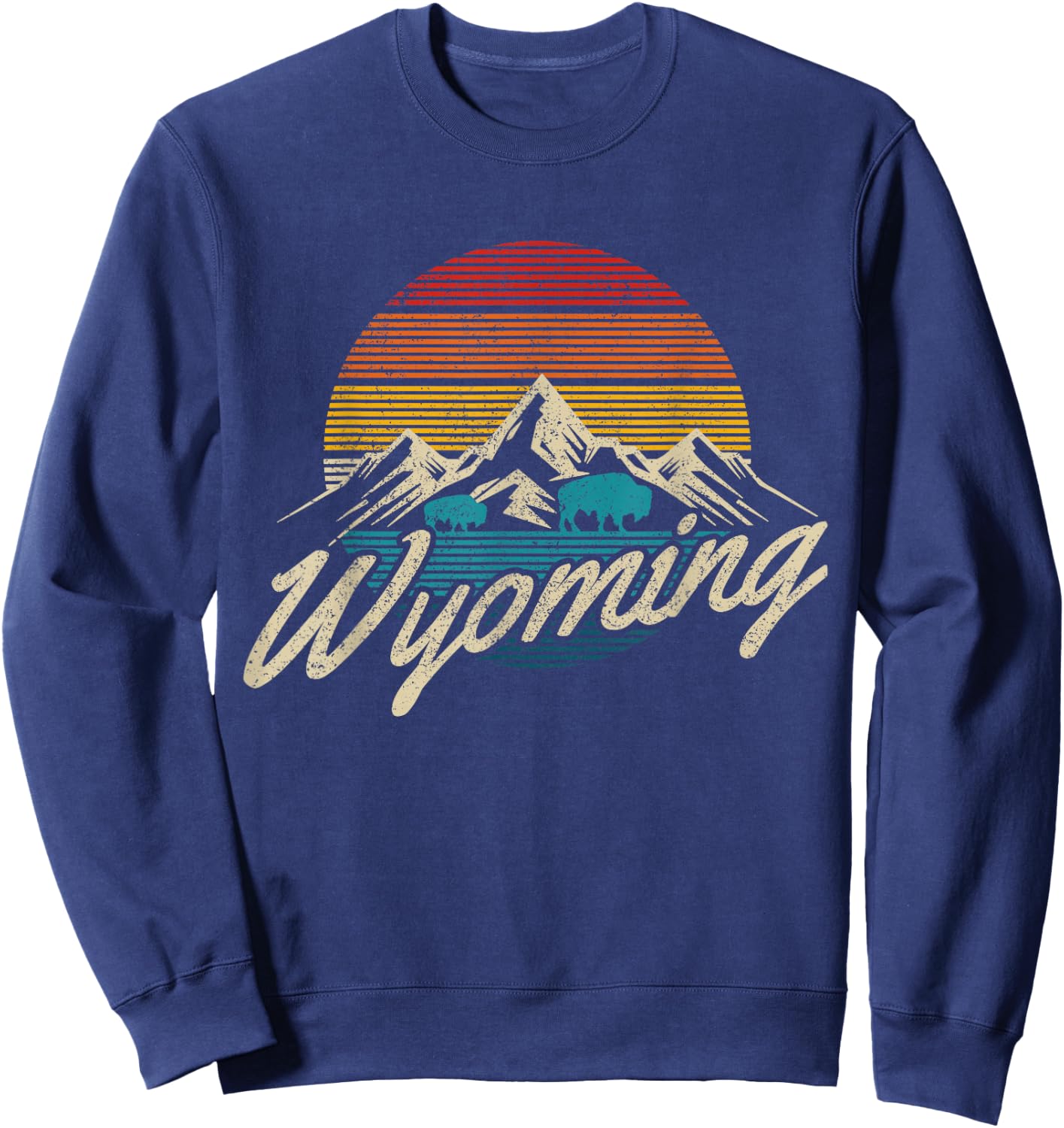 Wyoming Vintage Mountains Bison American Buffalo Gift Sweatshirt - Sweatshirt | Navy